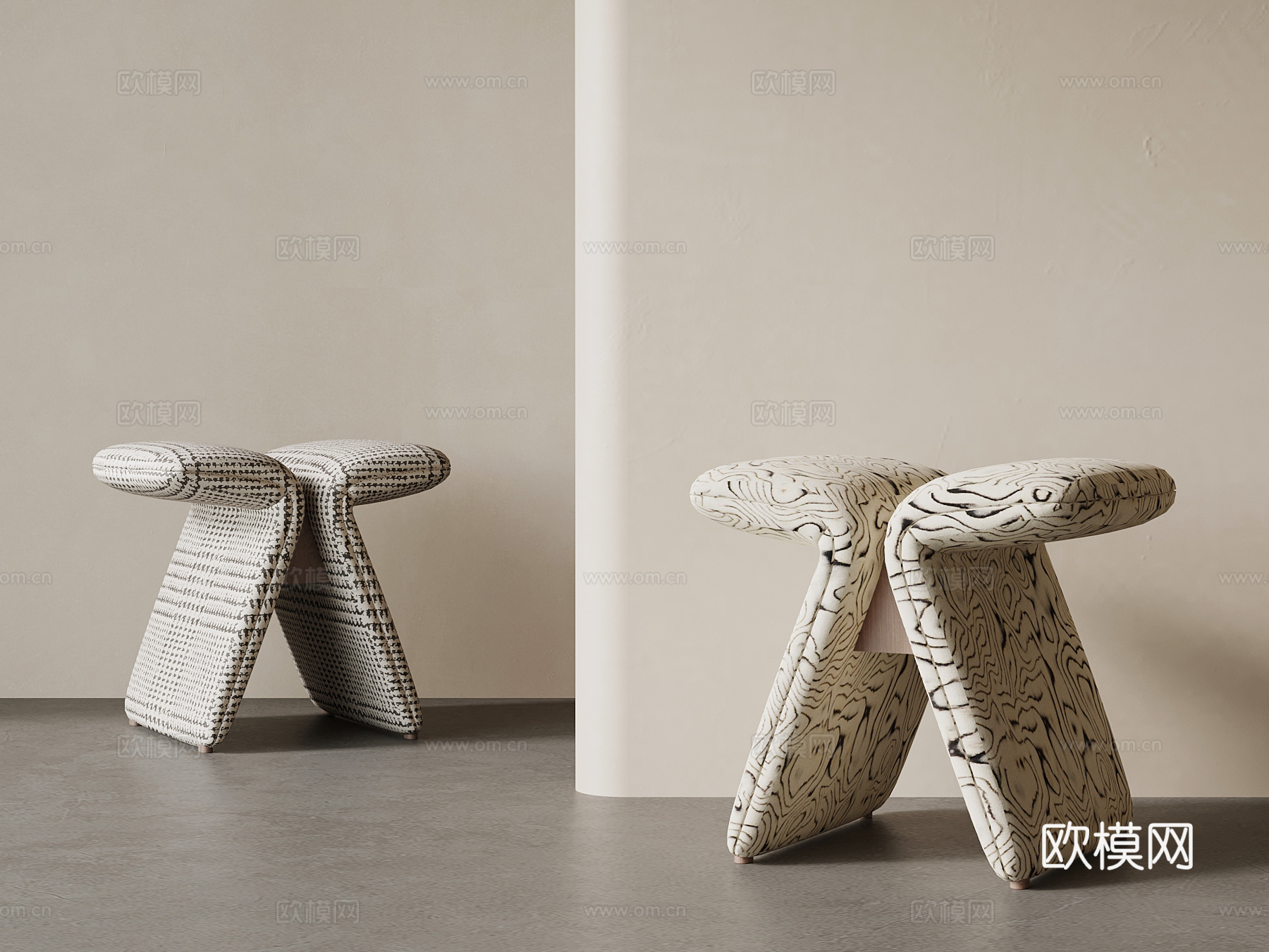 现代中古风凳子 换鞋凳 沙发凳3d模型下载