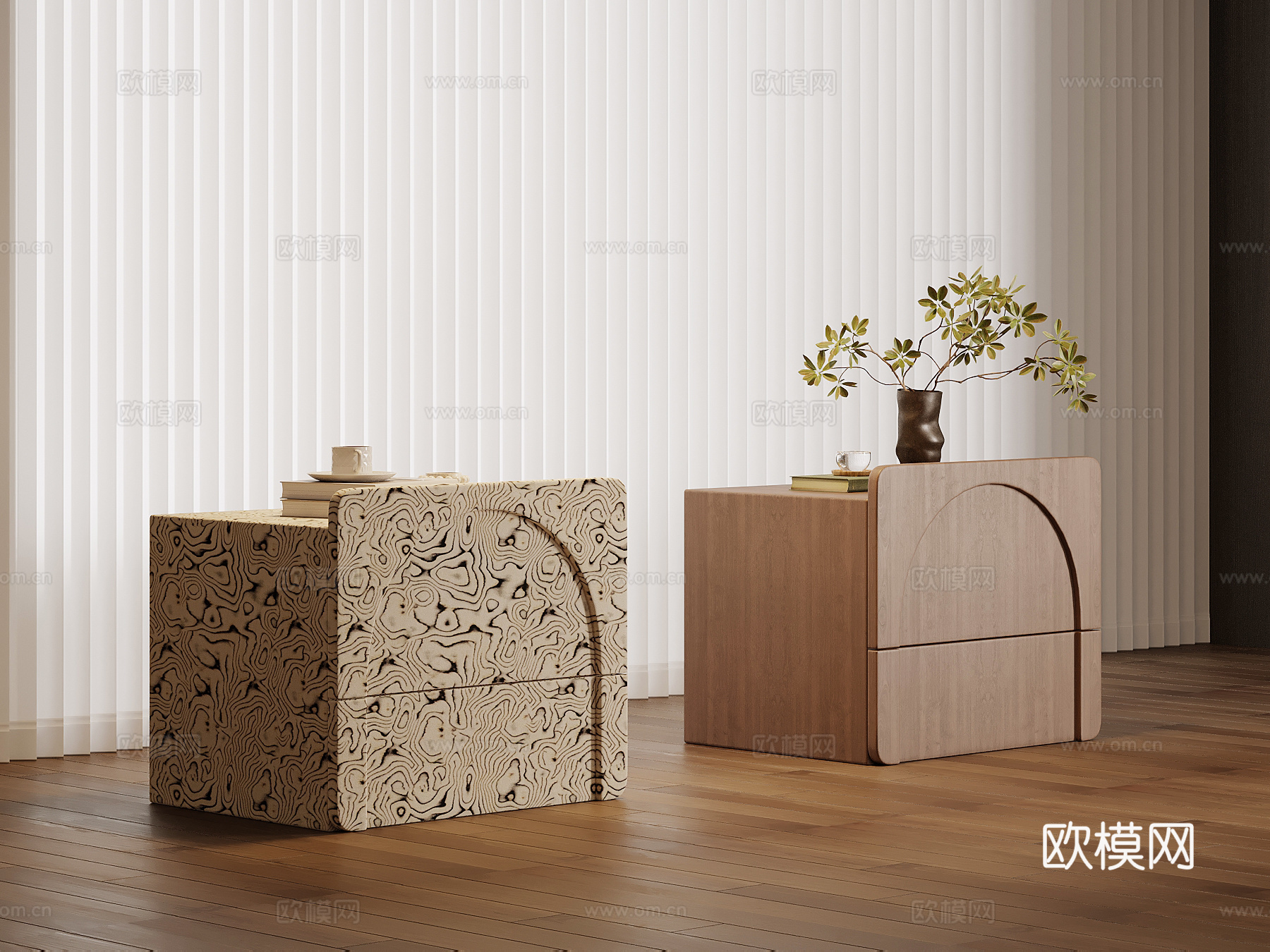 现代中古风床头柜3d模型下载