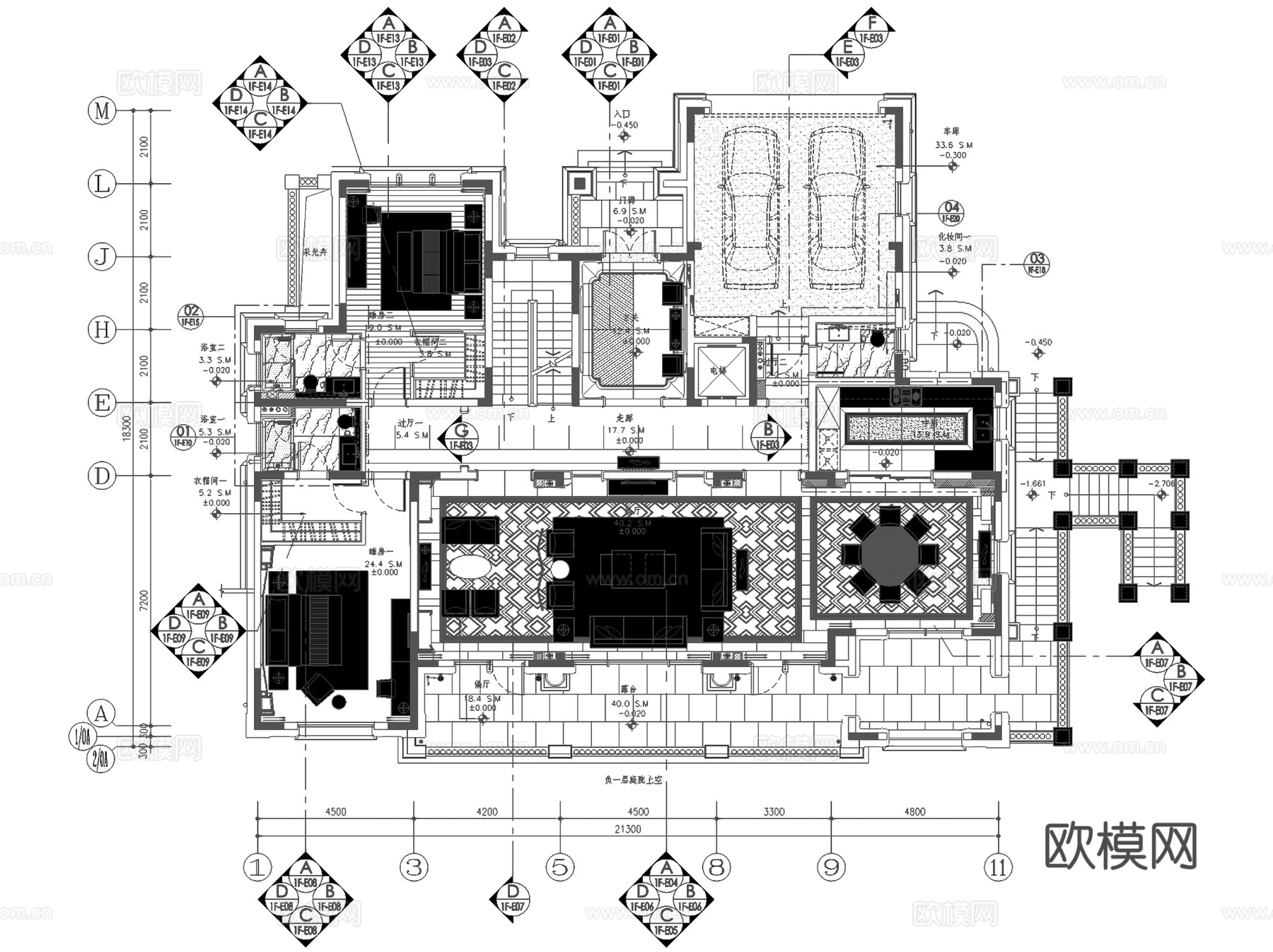 昆明古滇样板房湖景林苑B区500A户型二层别墅室内家装CADcad施工图
