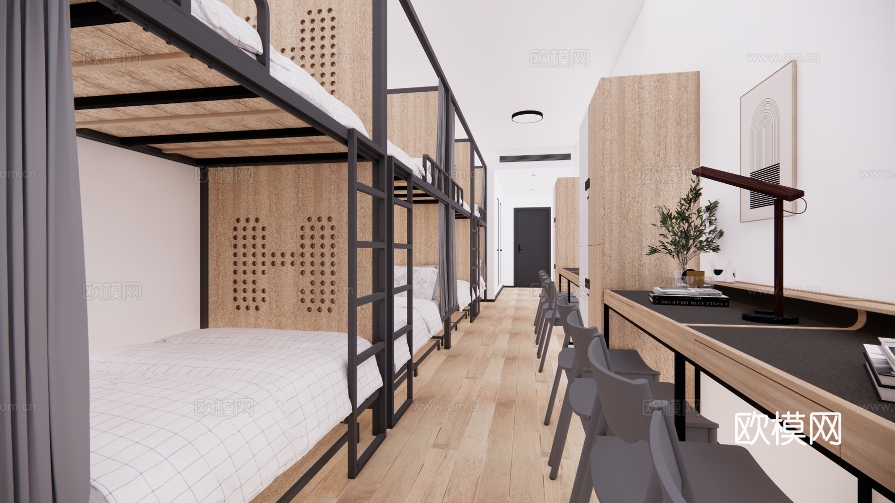 公寓 工装 家装 单人间 卧室 寝室su模型