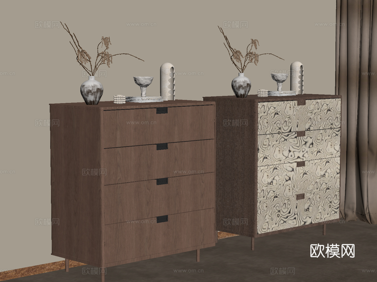 现代中古风斗柜 边柜 储物柜su模型