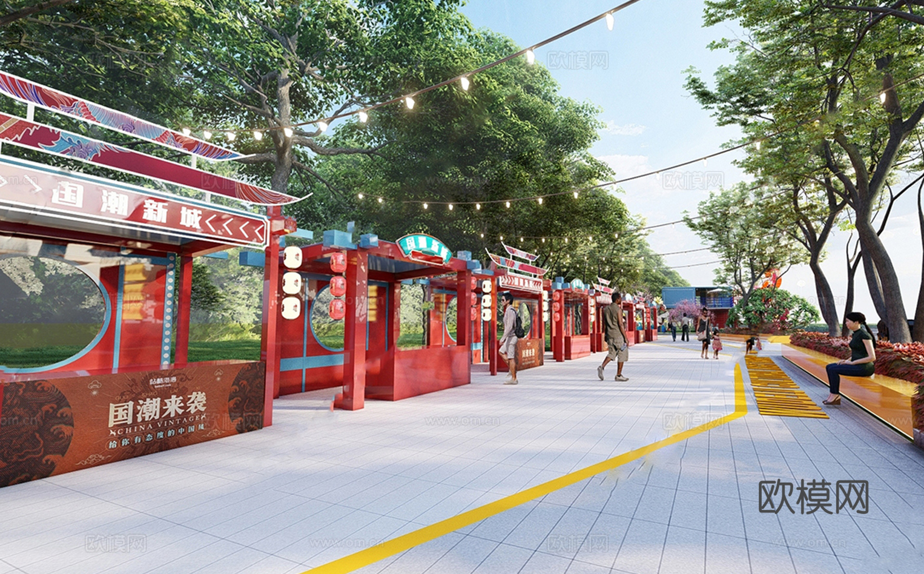 现代商业街 夜市 小吃摊位 小吃街su模型