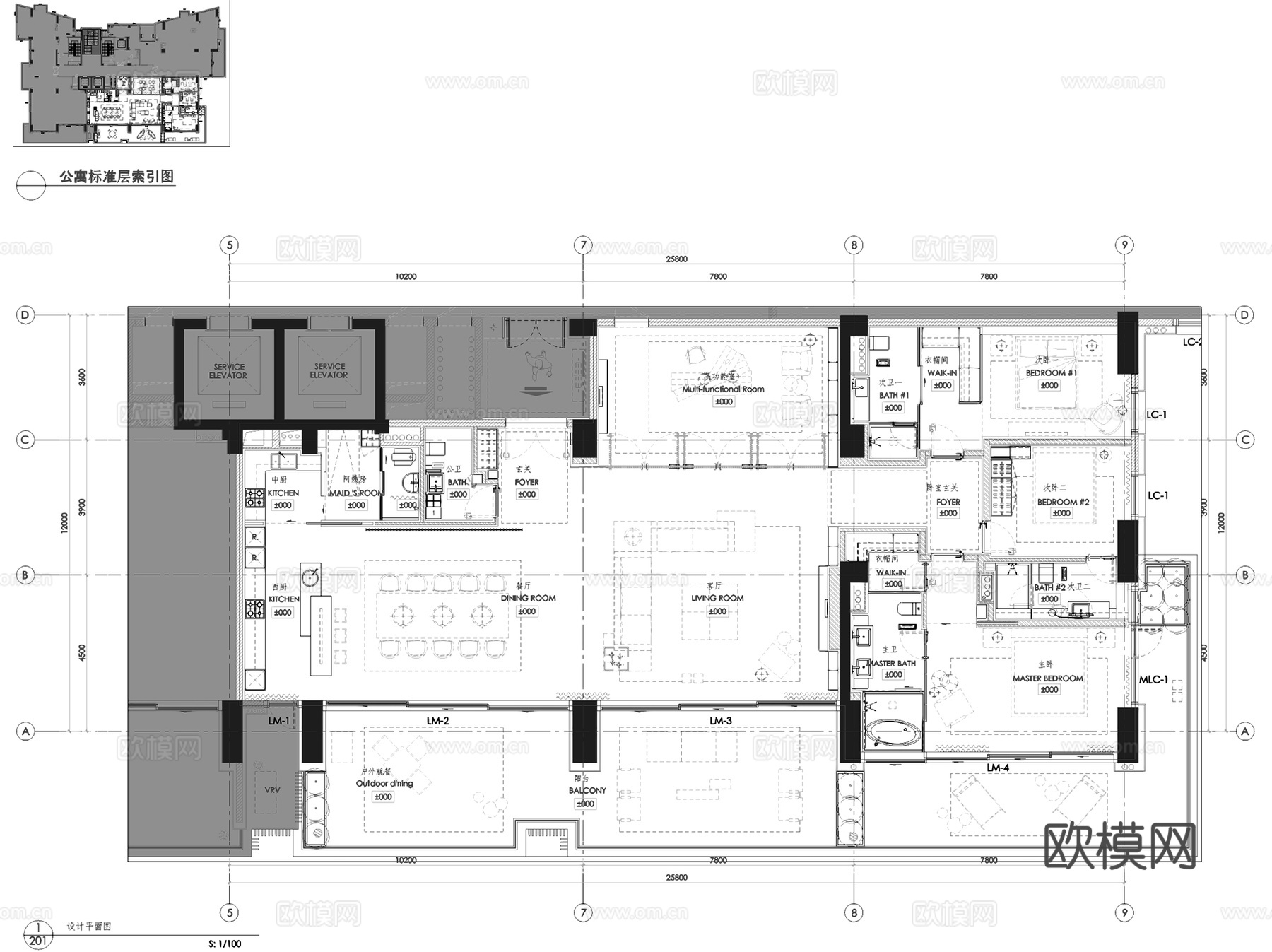 三亚海棠湾四季酒店公寓标准层房型CAD施工图整套cad施工图