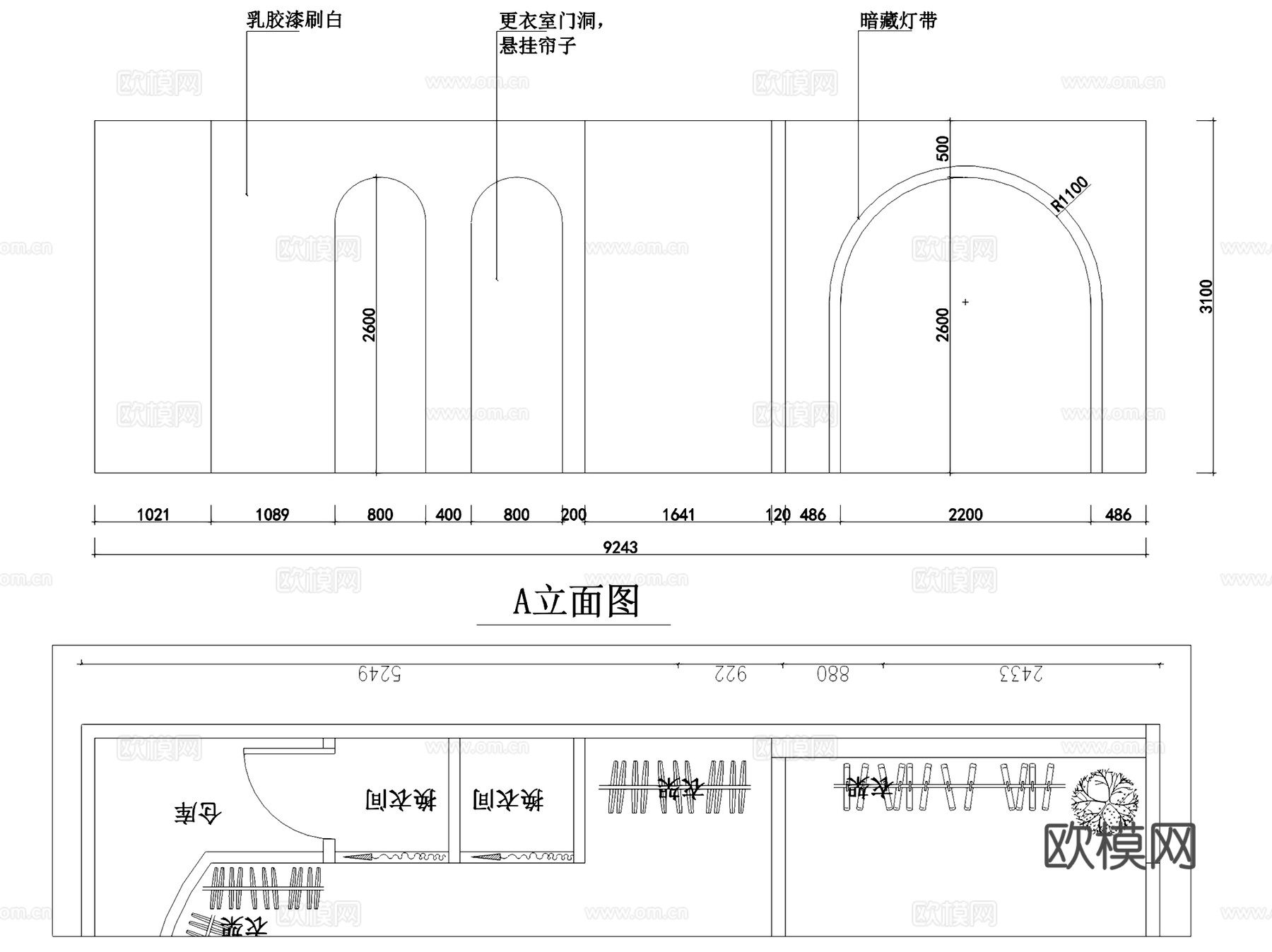 现代59㎡幸会服装店室内工装CAD施工图cad施工图