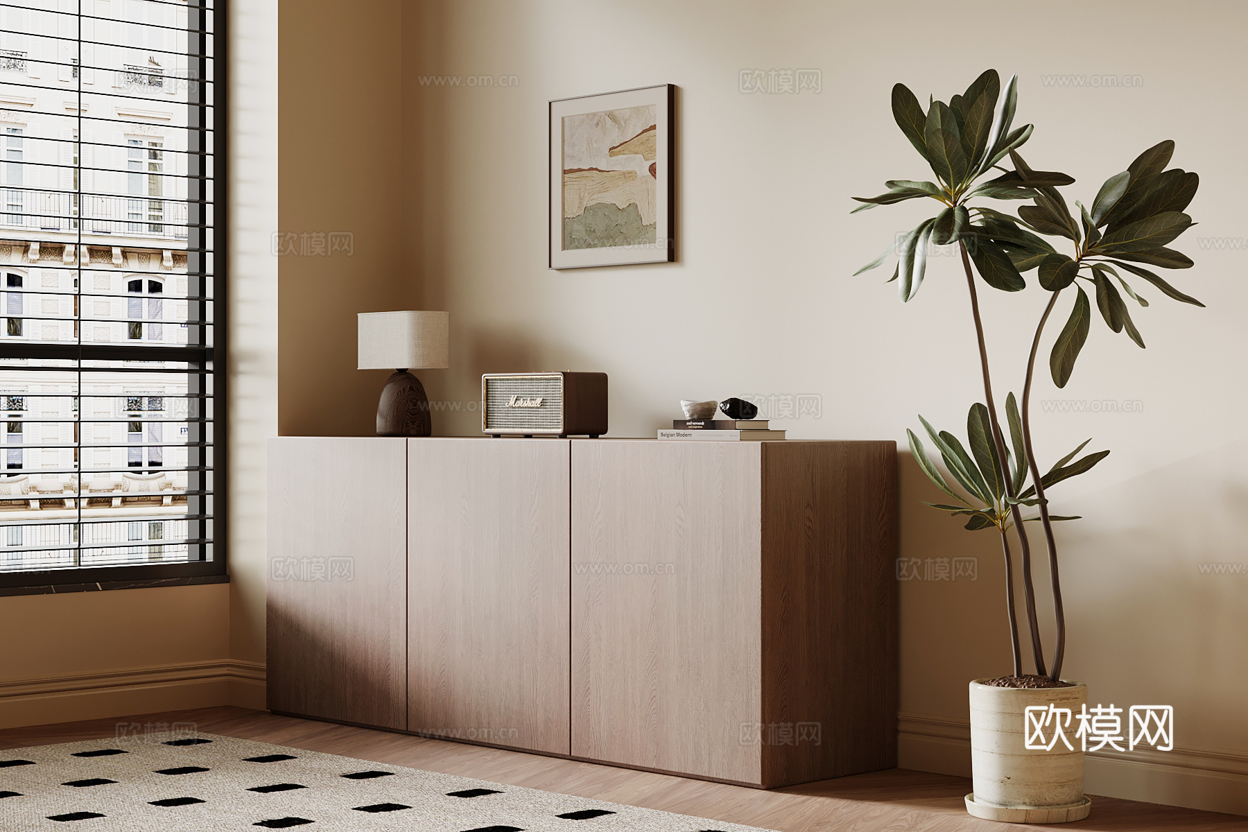 现代中古风玄关柜 边柜su模型