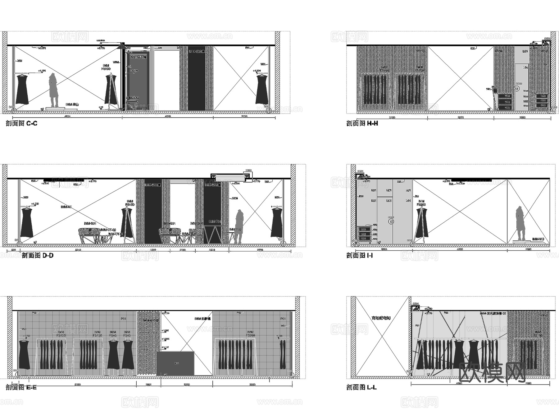 武汉广场IMM尹默服装店室内工装CAD施工图整套cad施工图