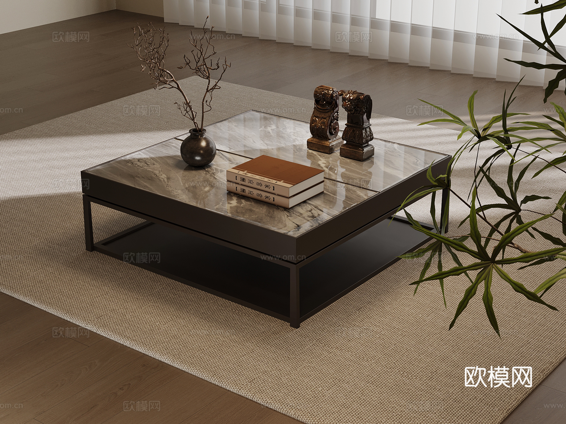 新中式茶几 方形茶几su模型