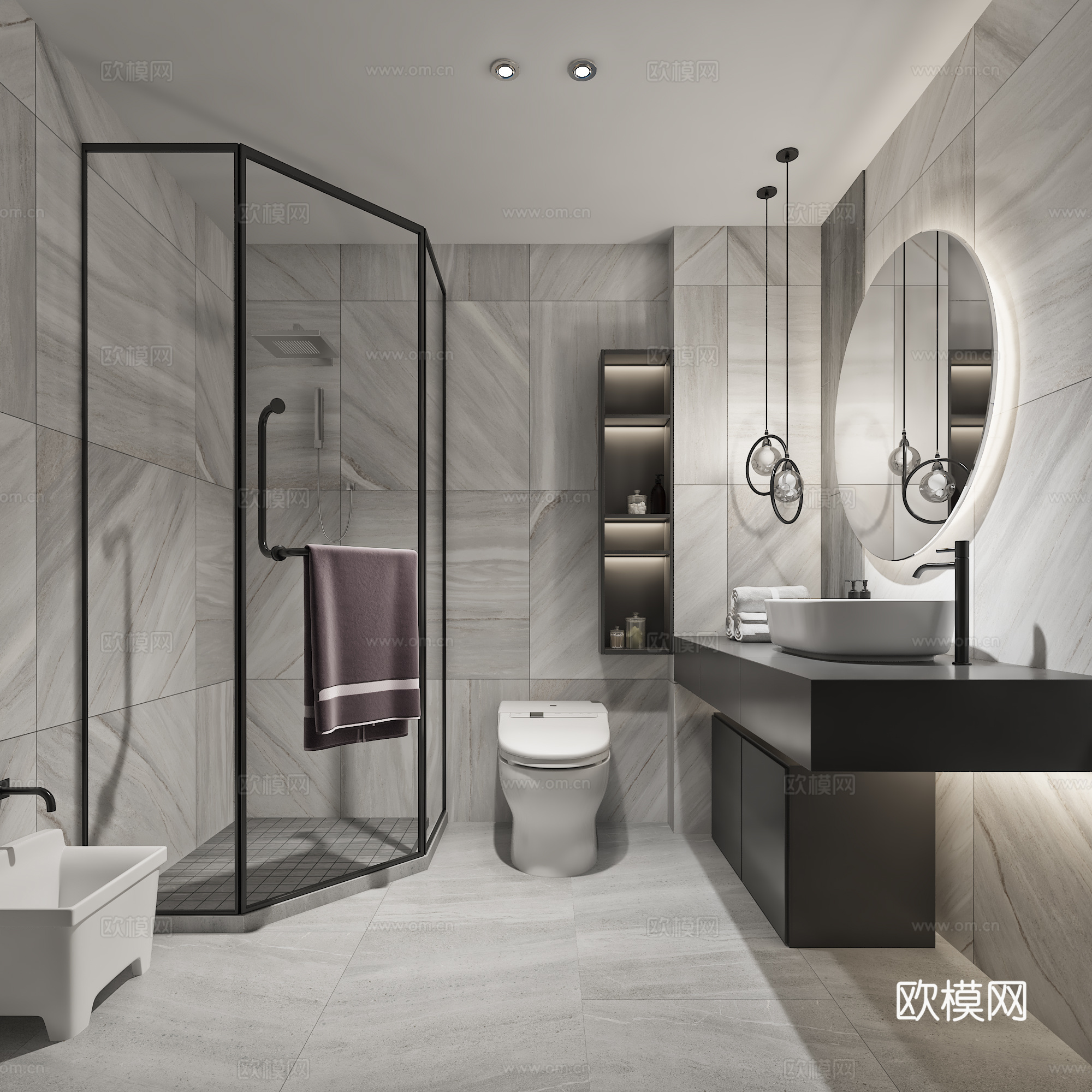 现代极简办公室休息区卫生间3d模型下载（渲染图4）