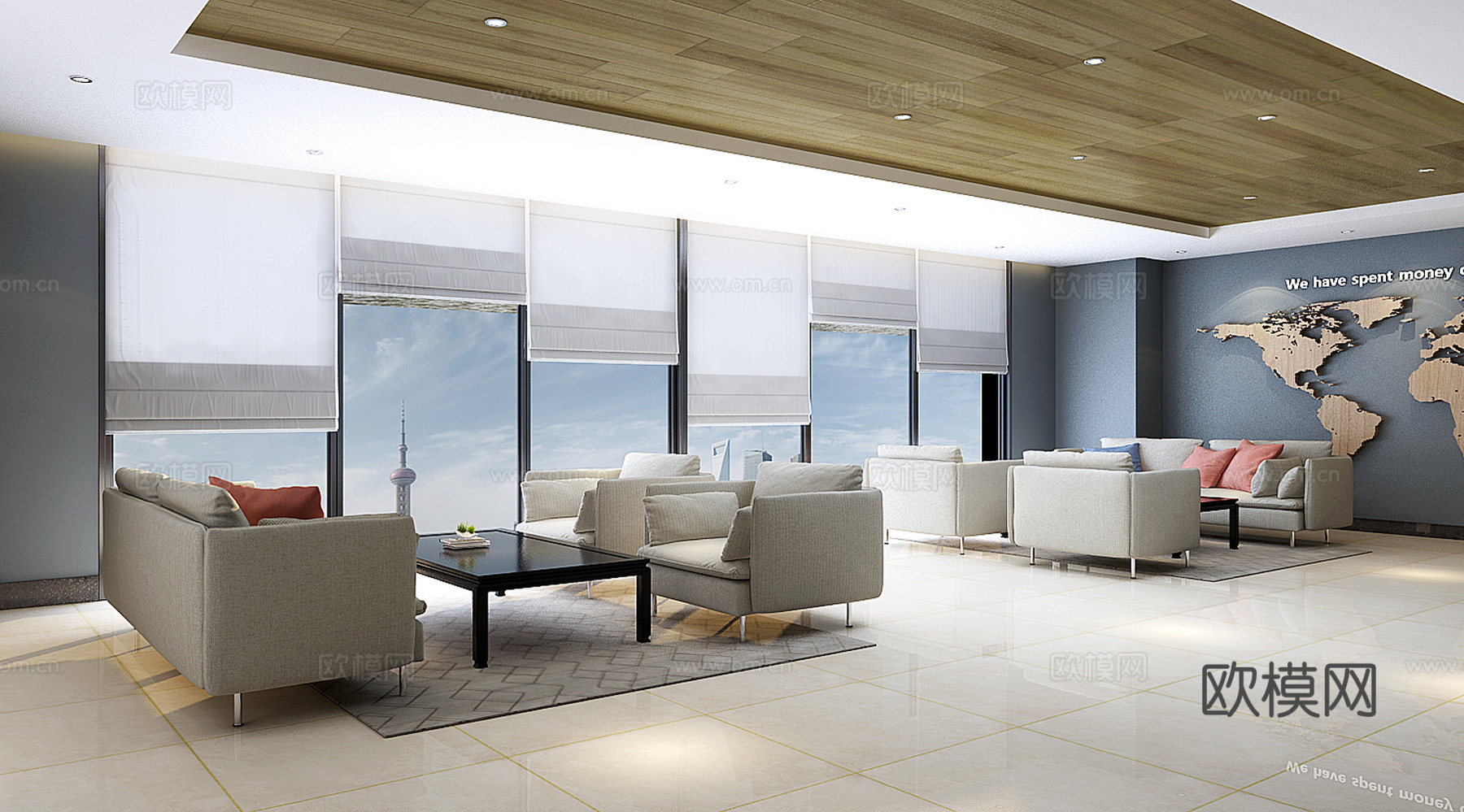现代工装办公室前台 员工休息区3d模型下载（渲染图3）