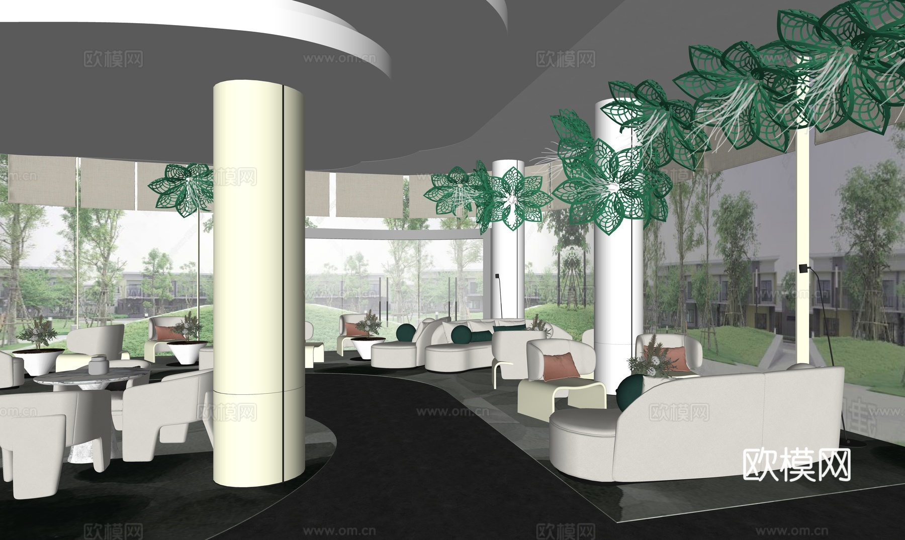 现代轻奢售楼部大堂su模型