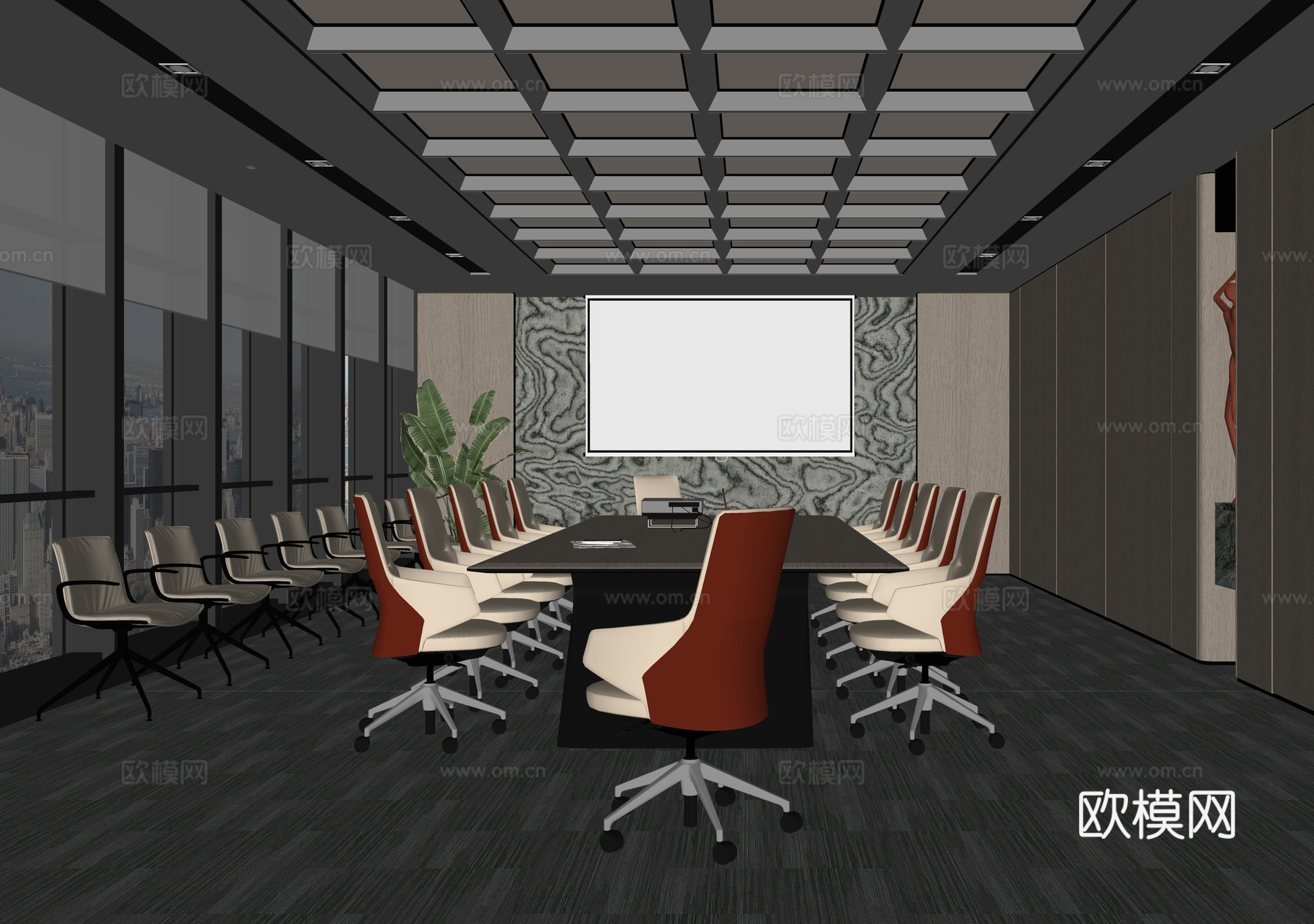 现代会议室 办公椅 会议桌椅su模型