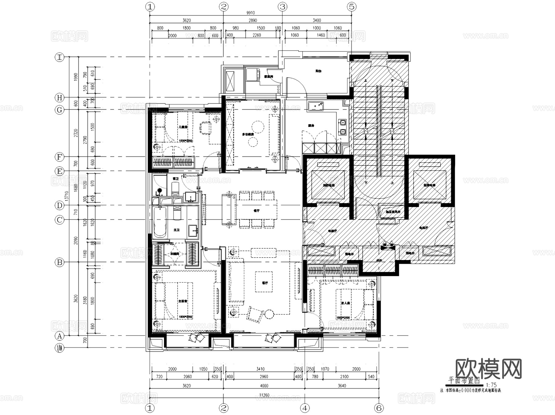 北京万科翡翠长安140户型样板房室内家装CAD施工图整套文本cad施工图