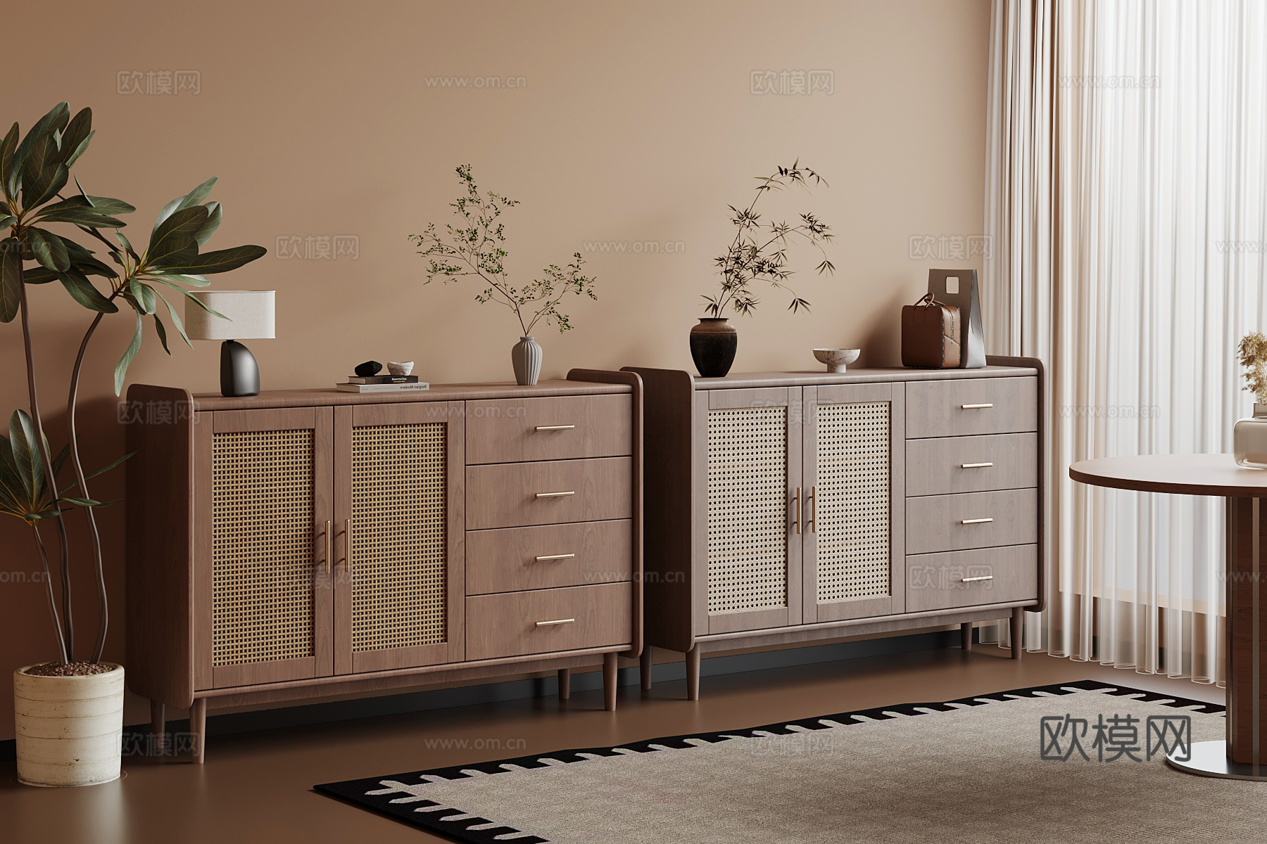 现代中古风玄关柜 边柜su模型