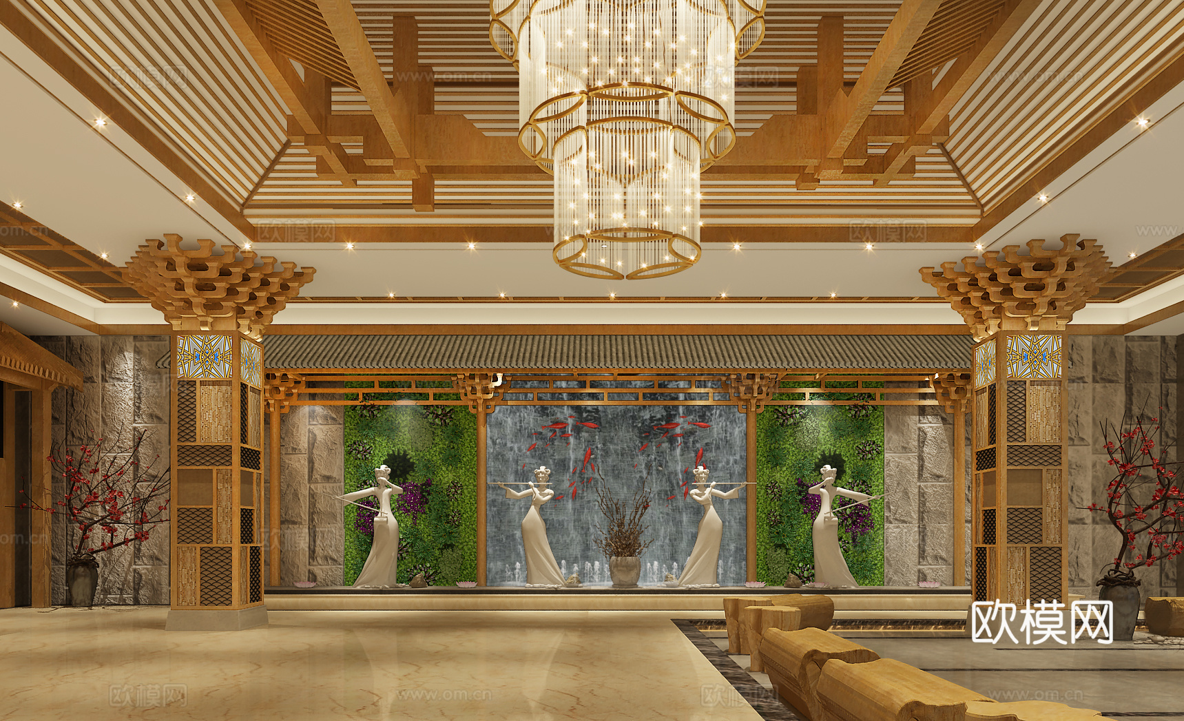 中式足浴 浴场 洗浴中心 休闲中心 韩式浴场3d模型下载（渲染图1）