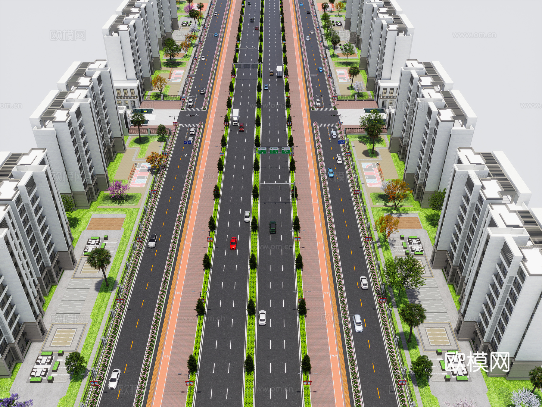 现代市政道路 地面交通道路标识 城市公路景观 现代街道景观su模型