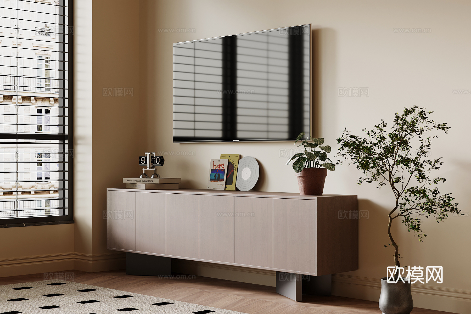 现代中古风电视柜su模型