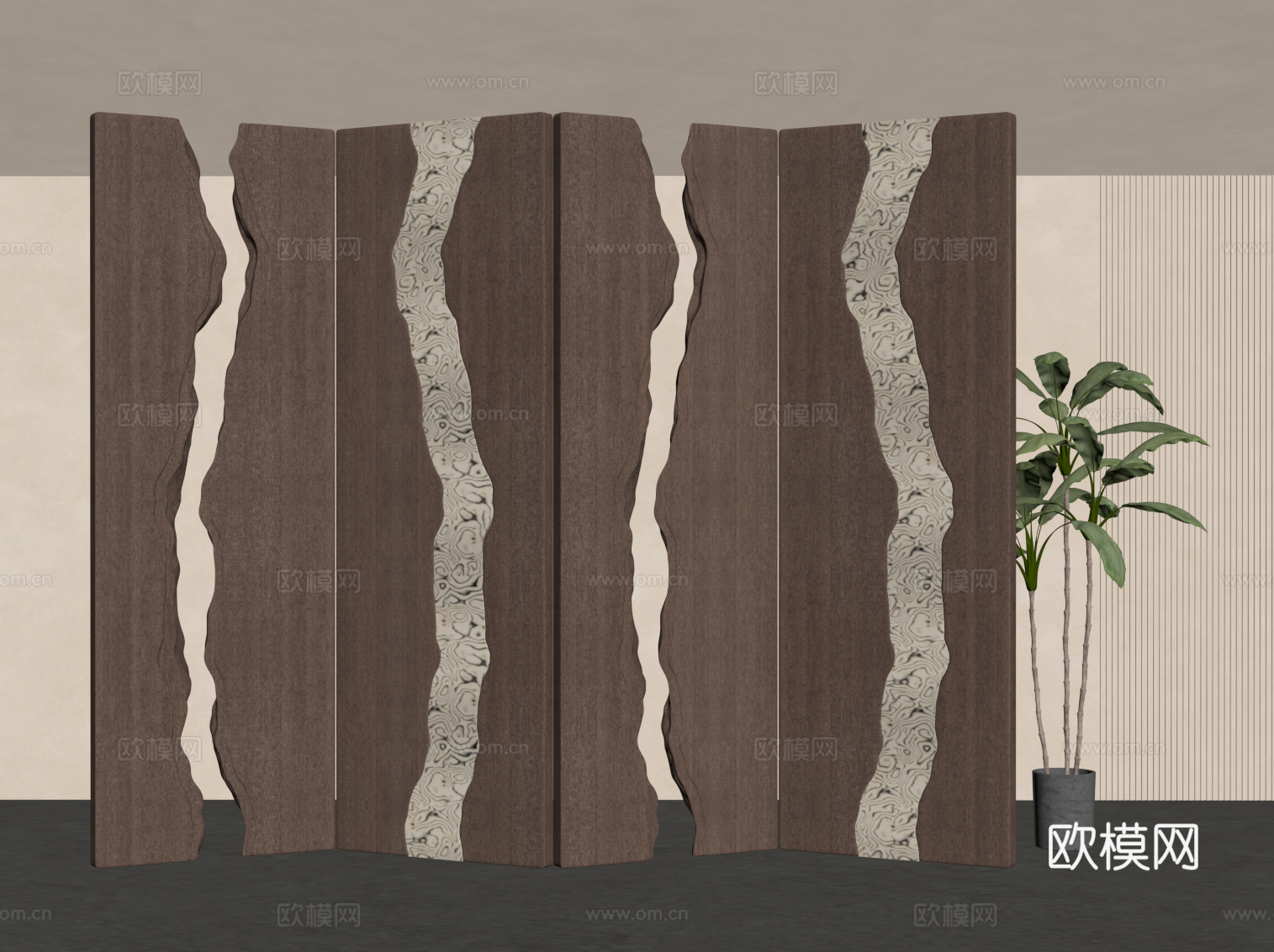 现代中古风屏风 隔断su模型