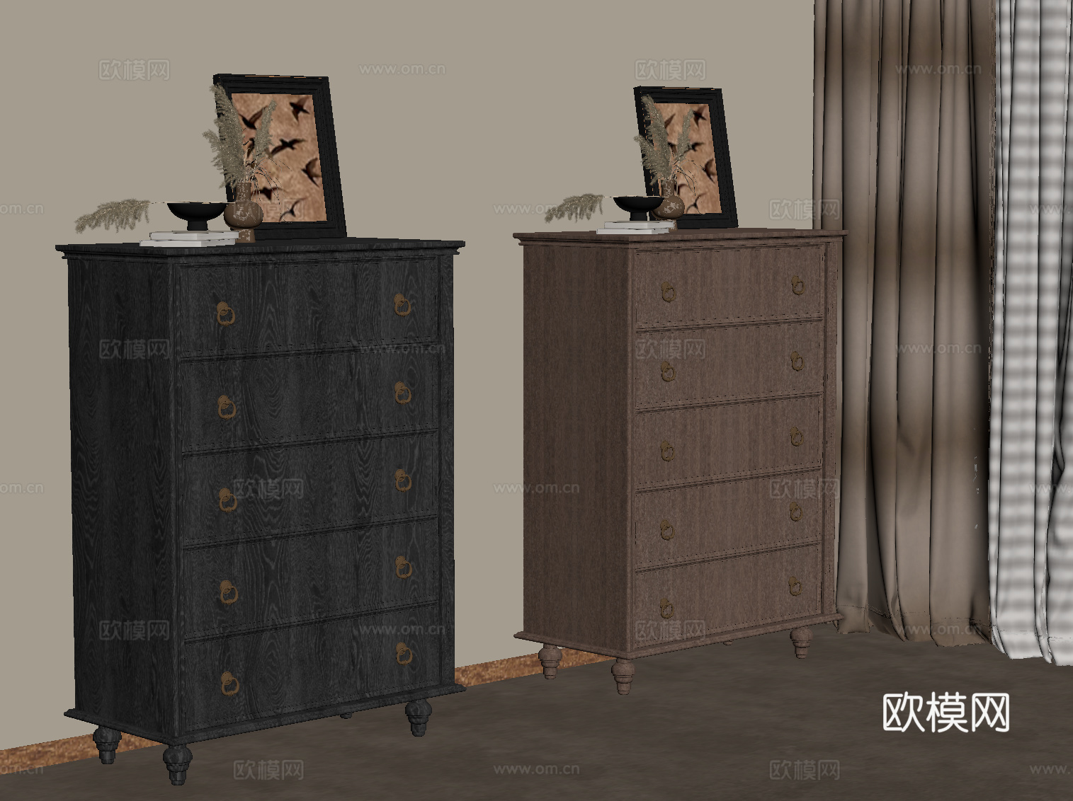 法式中古风斗柜 边柜su模型