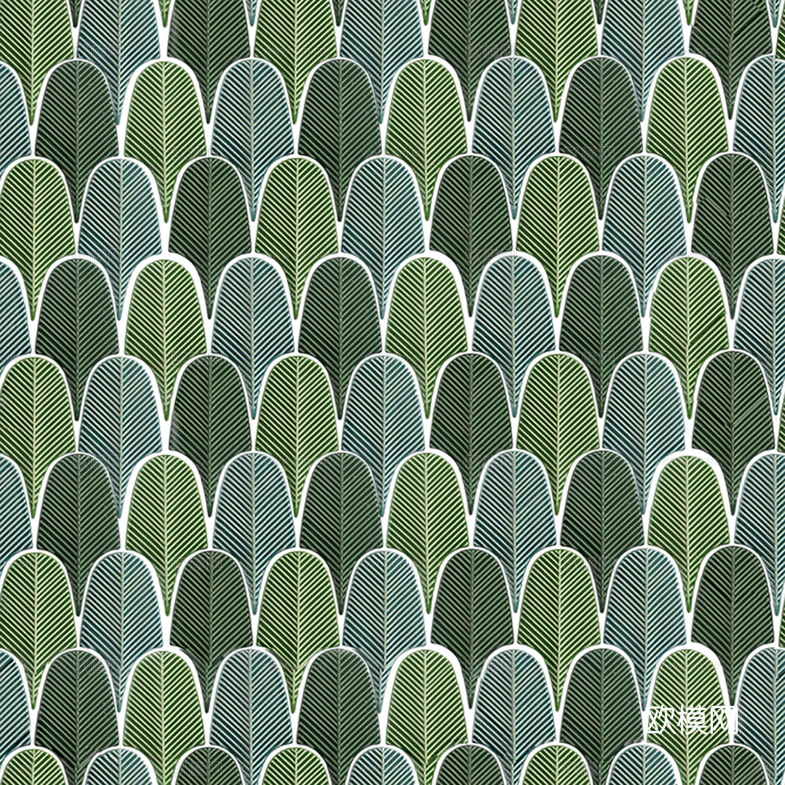 无缝绿色渐变羽毛砖瓷砖