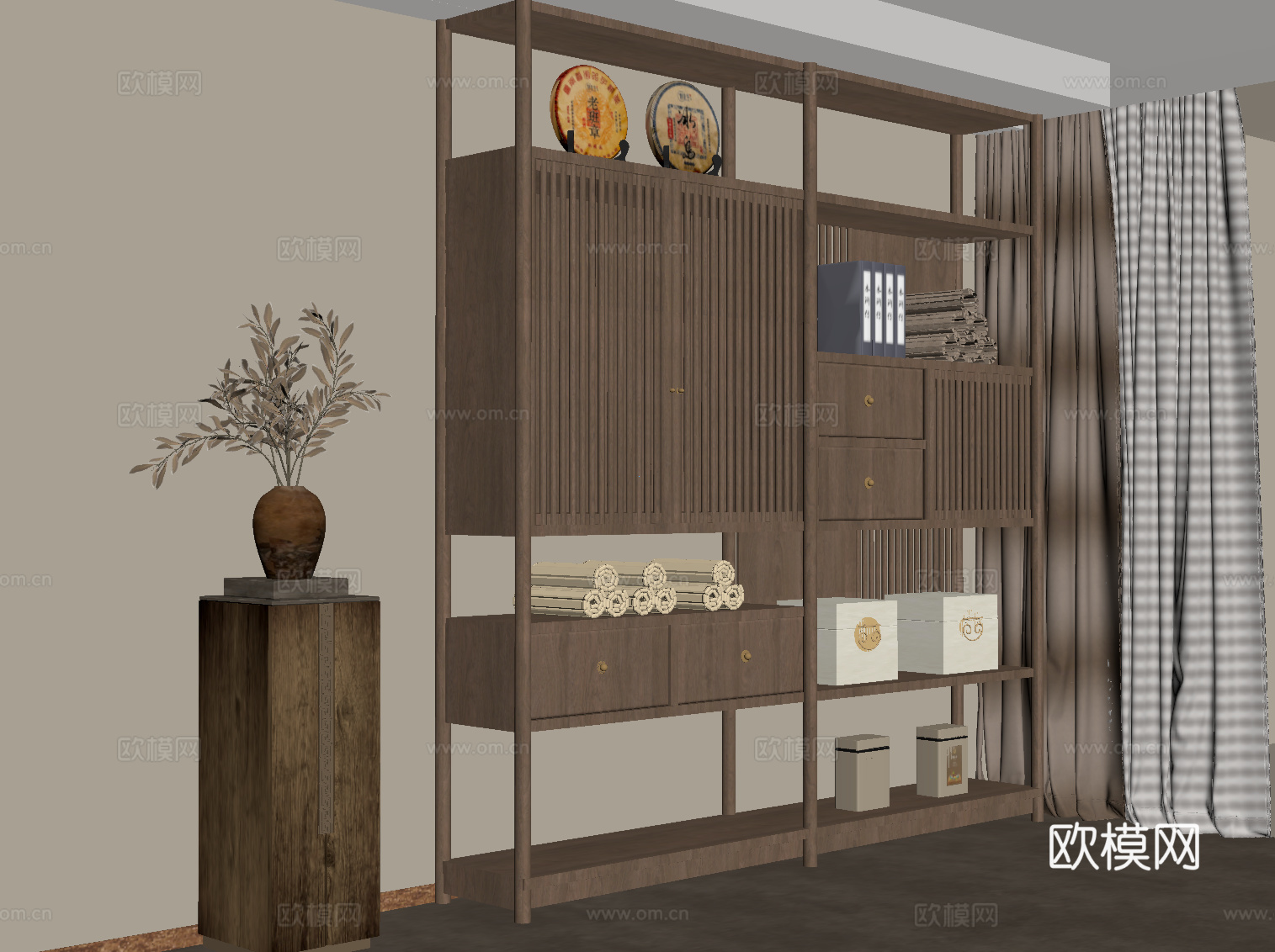 新中式博古架 置物架su模型