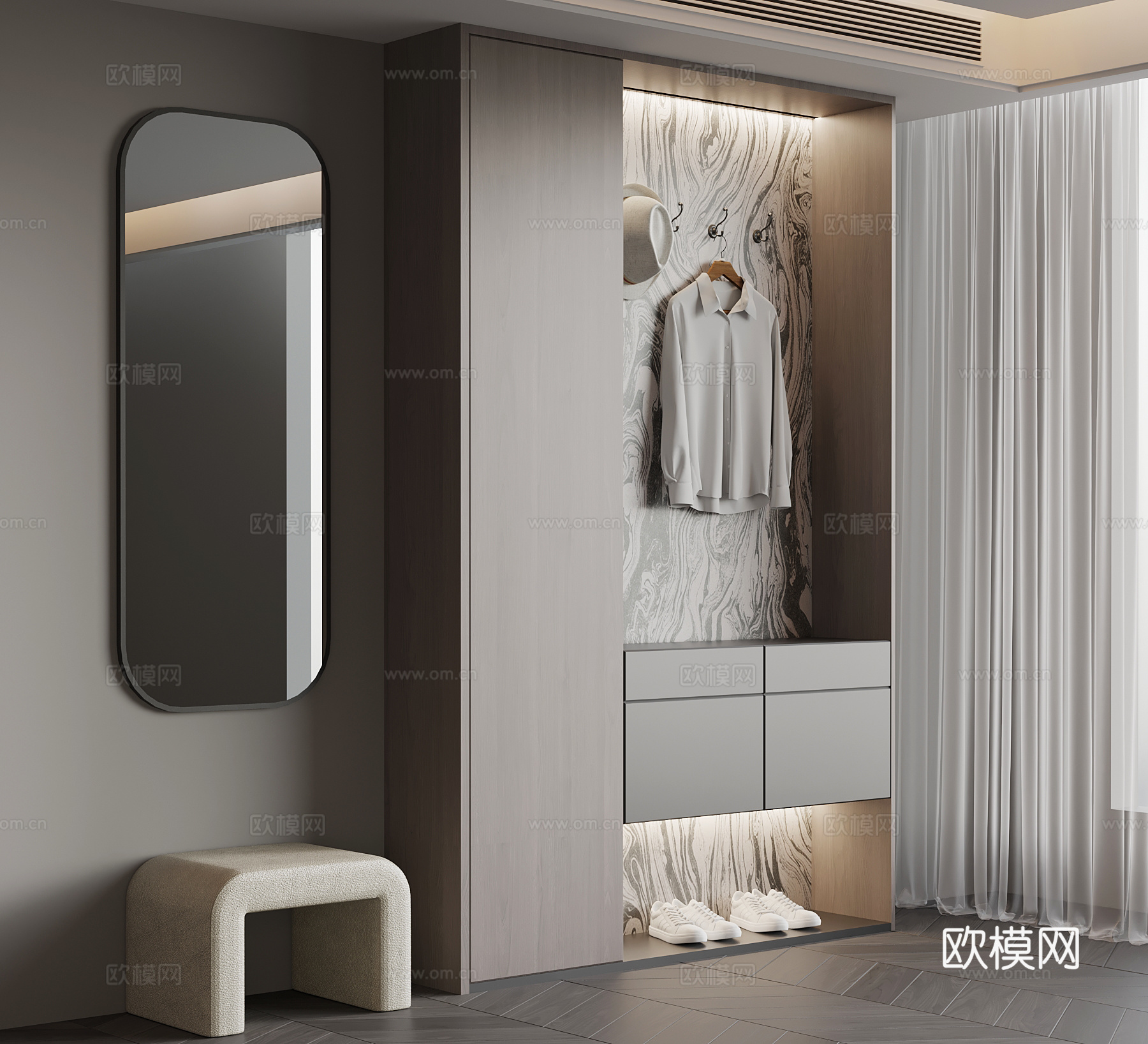 现代意式鞋柜 入户玄关柜su模型