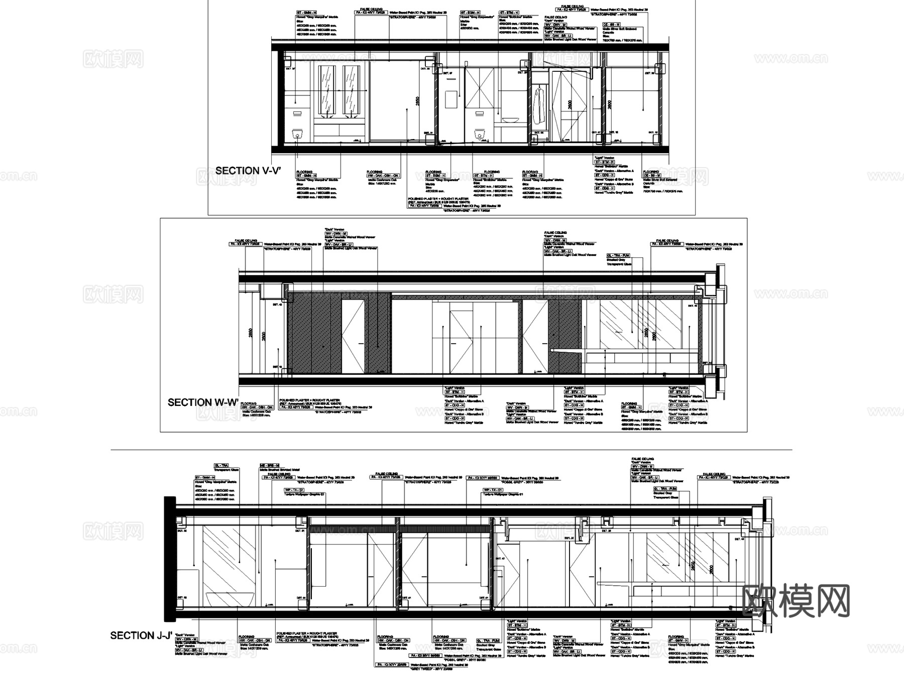 北京通州万科滨江豪宅样板房室内家装CAD施工图整套+文本cad施工图