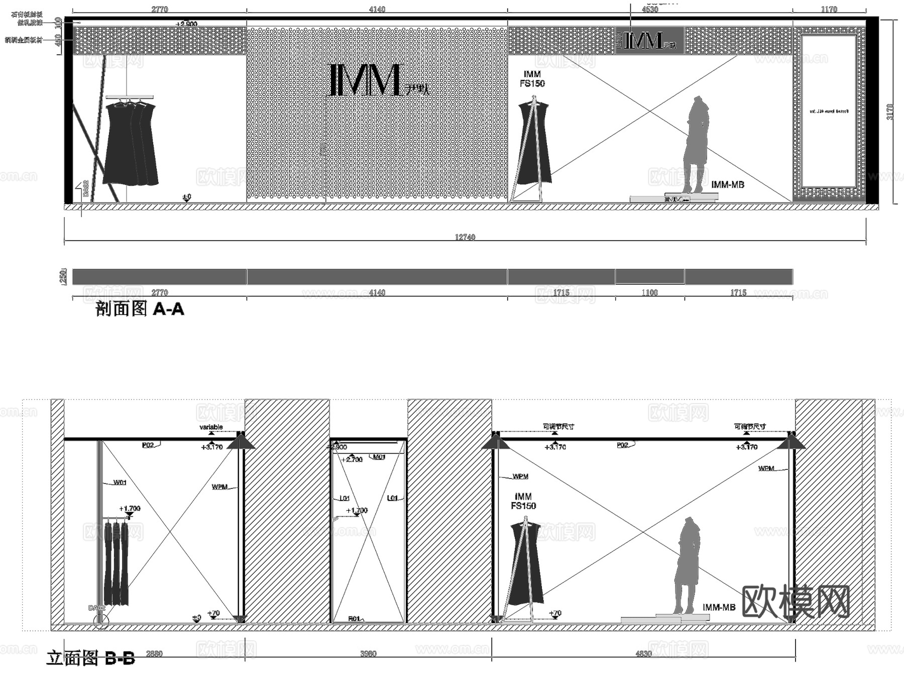 武汉广场IMM尹默服装店室内工装CAD施工图整套cad施工图