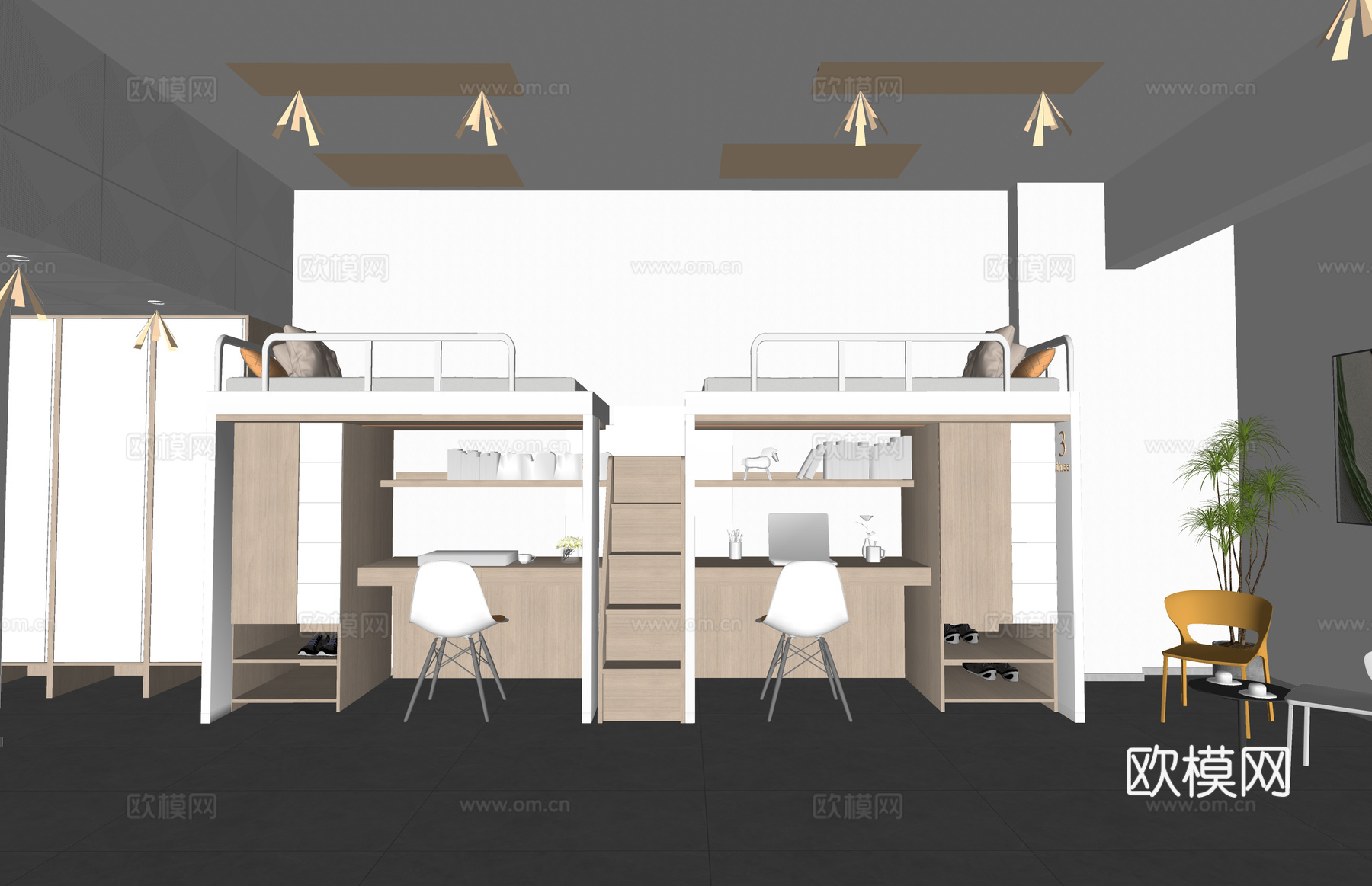公寓 工装 家装 单人间 卧室 寝室su模型
