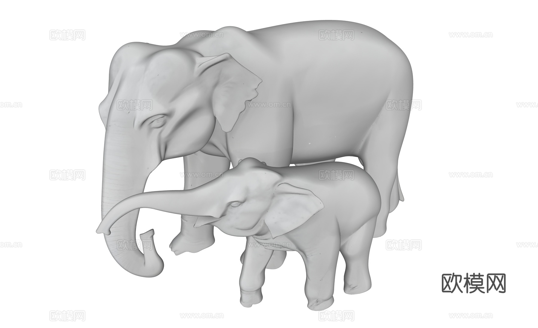 大象和小象雕塑组合su模型