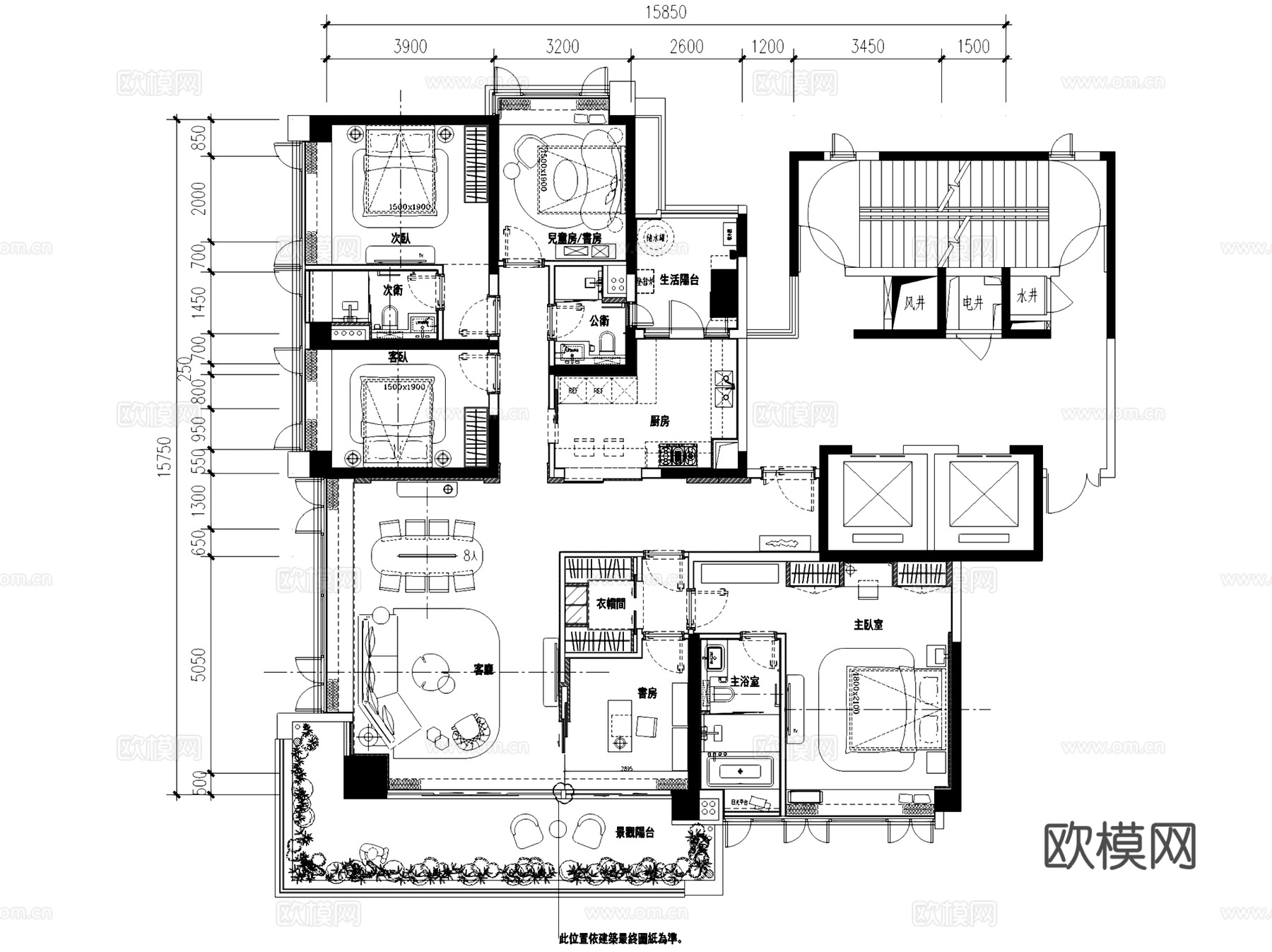 佛山保利良溪花园230户型大平层室内家装CAD施工图整套cad施工图