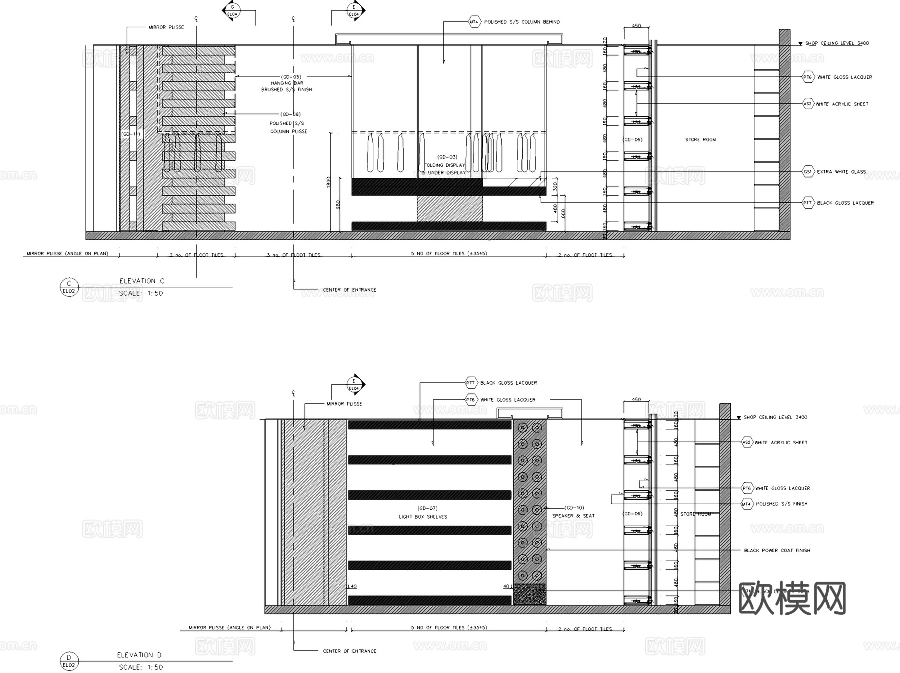 上海Dior Homme男士服装店室内工装CAD施工图cad施工图