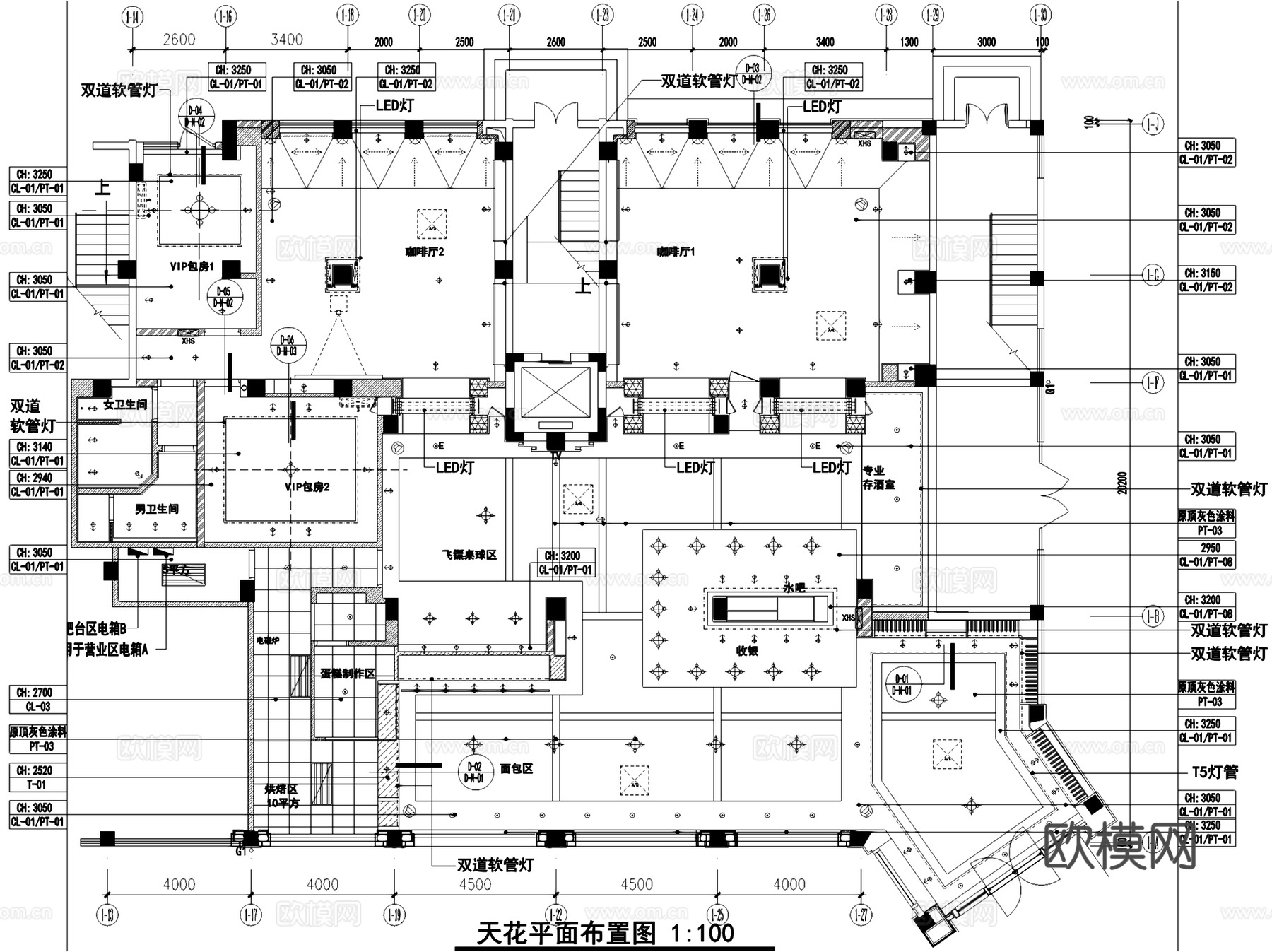 丽菲红酒酒吧咖啡厅室内工装CAD施工图整套cad施工图
