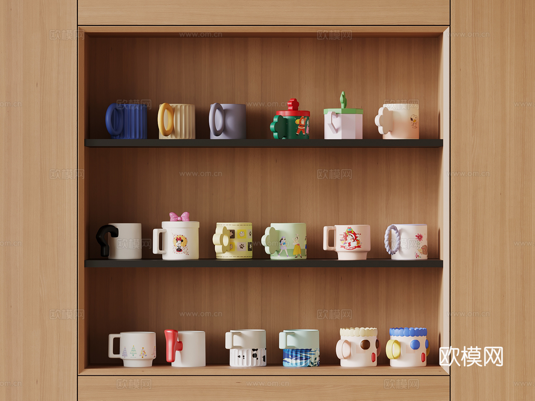 现代杯子 马克杯 卡通杯su模型下载（渲染图1）