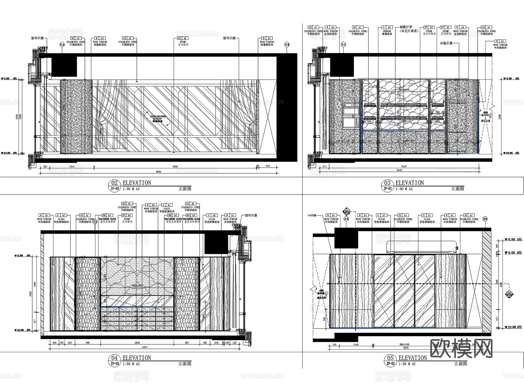 青岛国信海天中心样板间塔3-42-E2户型280㎡室内家装cad施工图