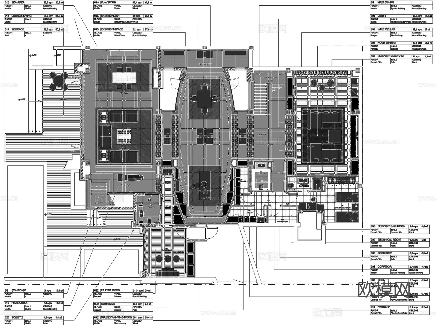 成都麓湖生态城二层别墅A户型样板间室内家装CAD施工图整套cad施工图