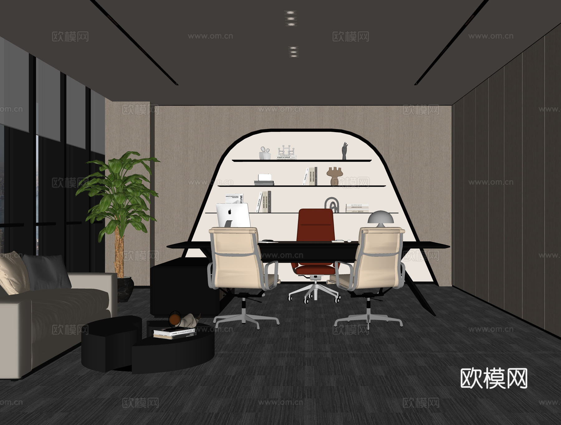现代老板办公室 办公桌椅su模型