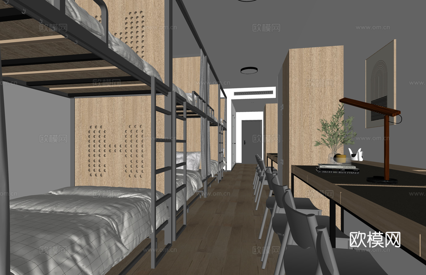 公寓 工装 家装 单人间 卧室 寝室su模型