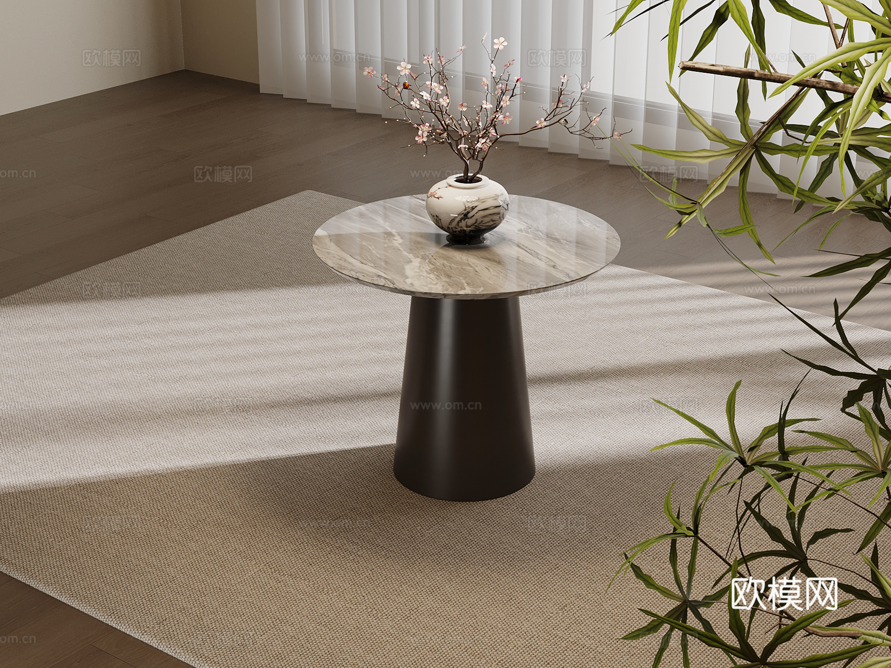 新中式边几 圆几su模型