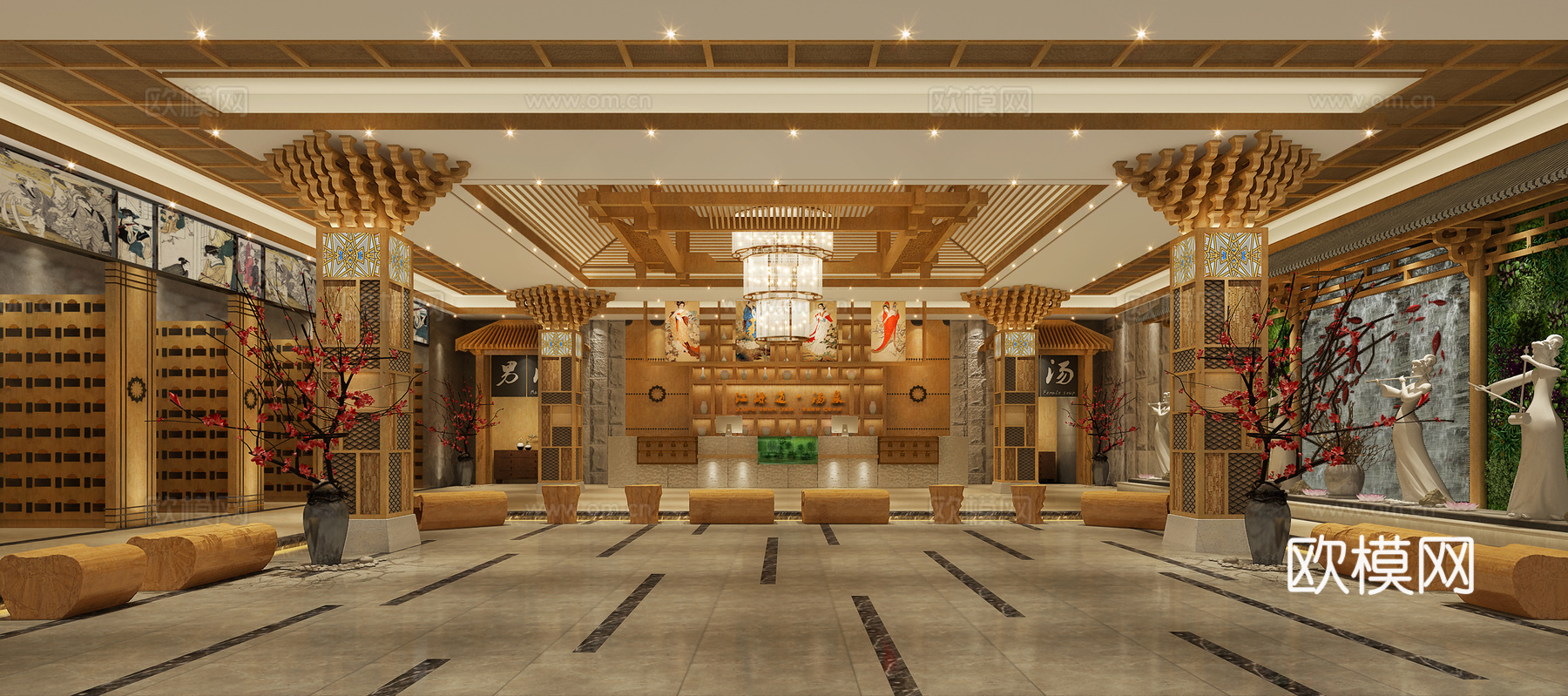 中式足浴 浴场 洗浴中心 休闲中心 韩式浴场3d模型下载（渲染图3）