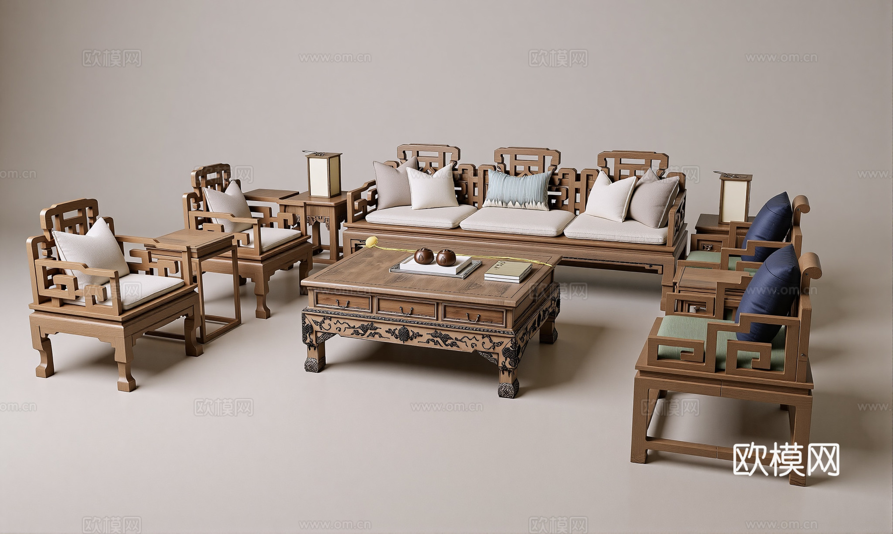 新中式红木沙发组合su模型