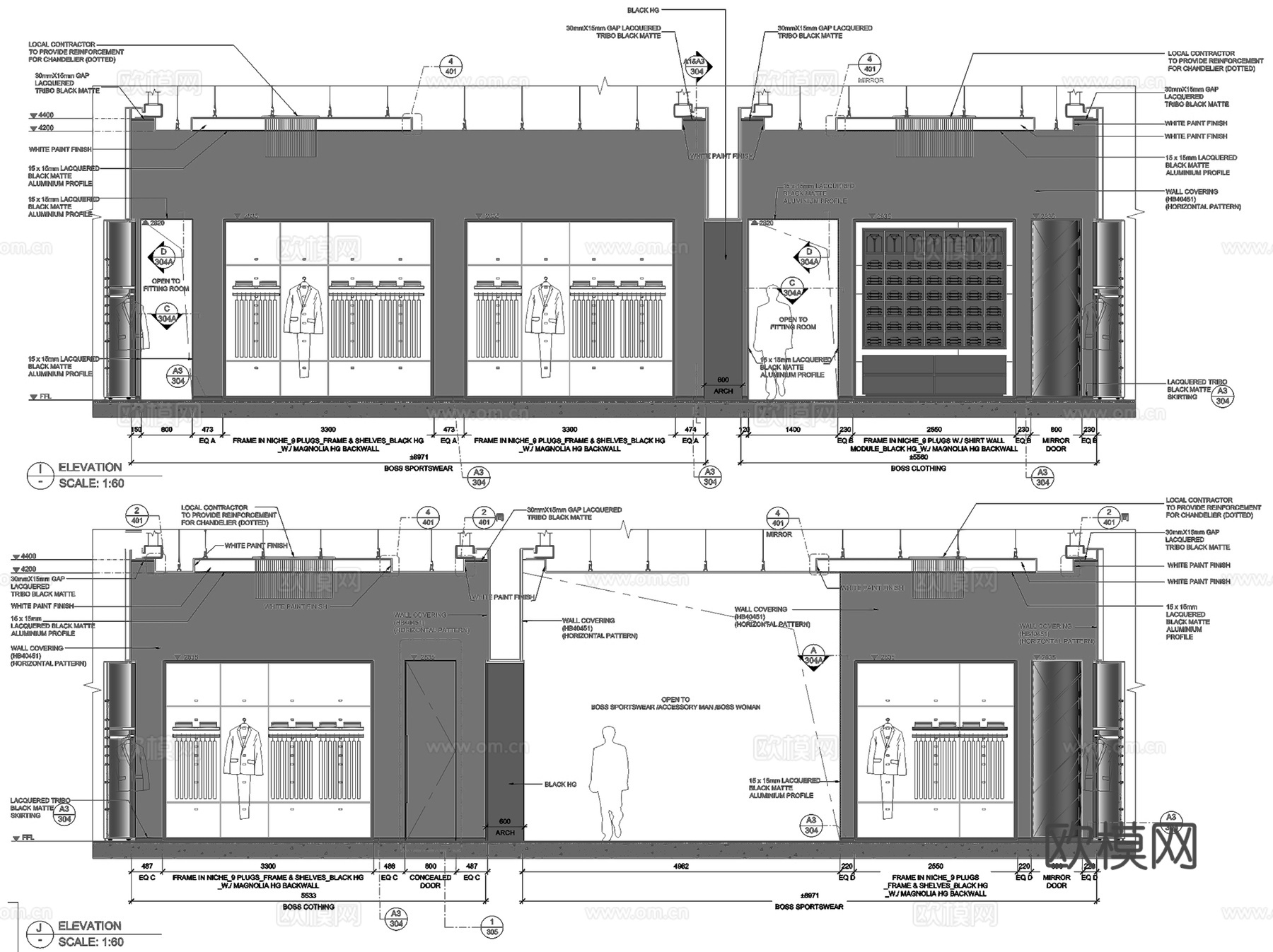 郑州HUGO BOSS奢侈品牌服饰店室内工装CAD施工图整套cad施工图