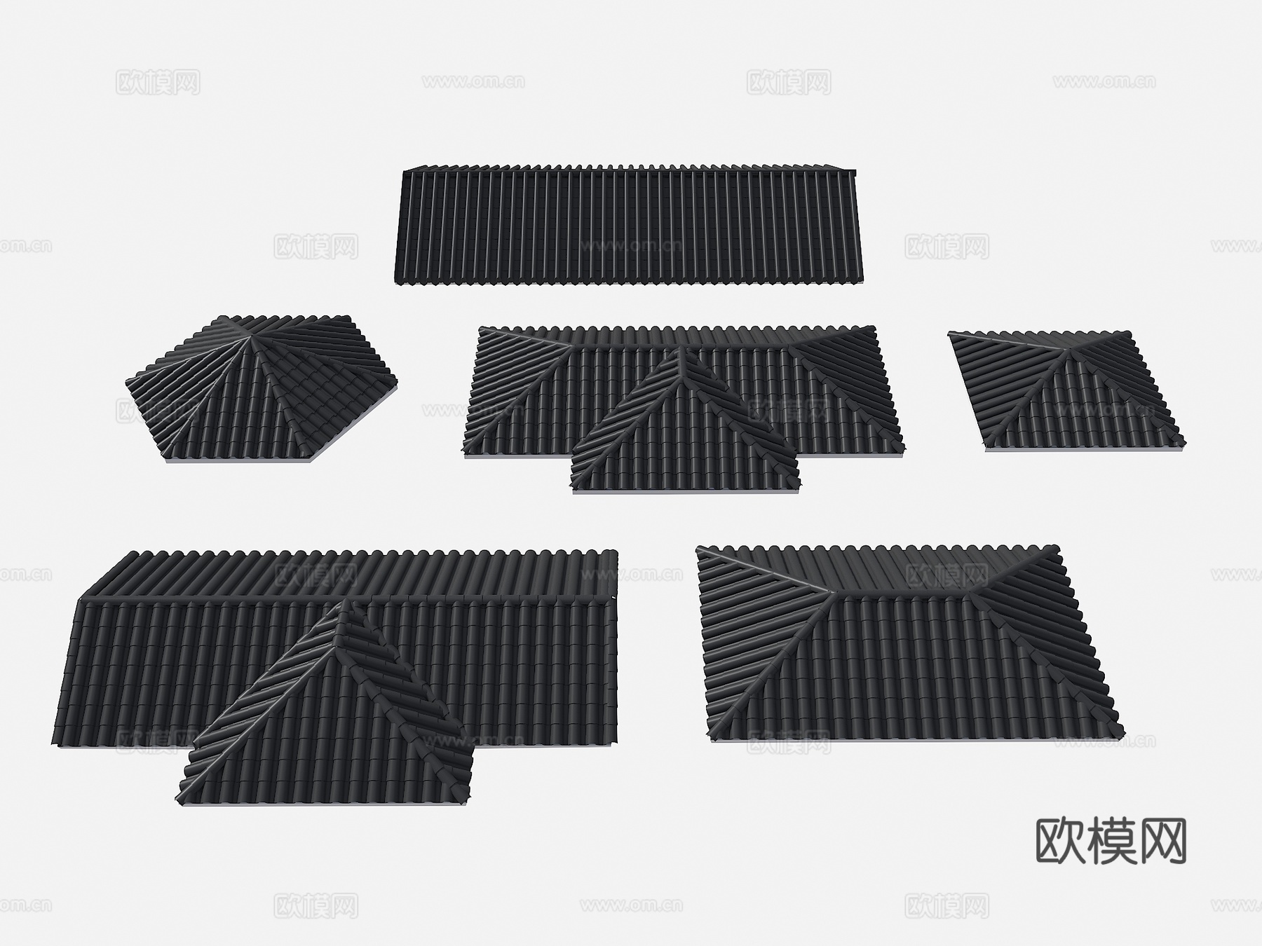 现代屋顶 新中式屋檐 坡屋顶 屋顶 混凝土瓦片 筒瓦屋顶su模型