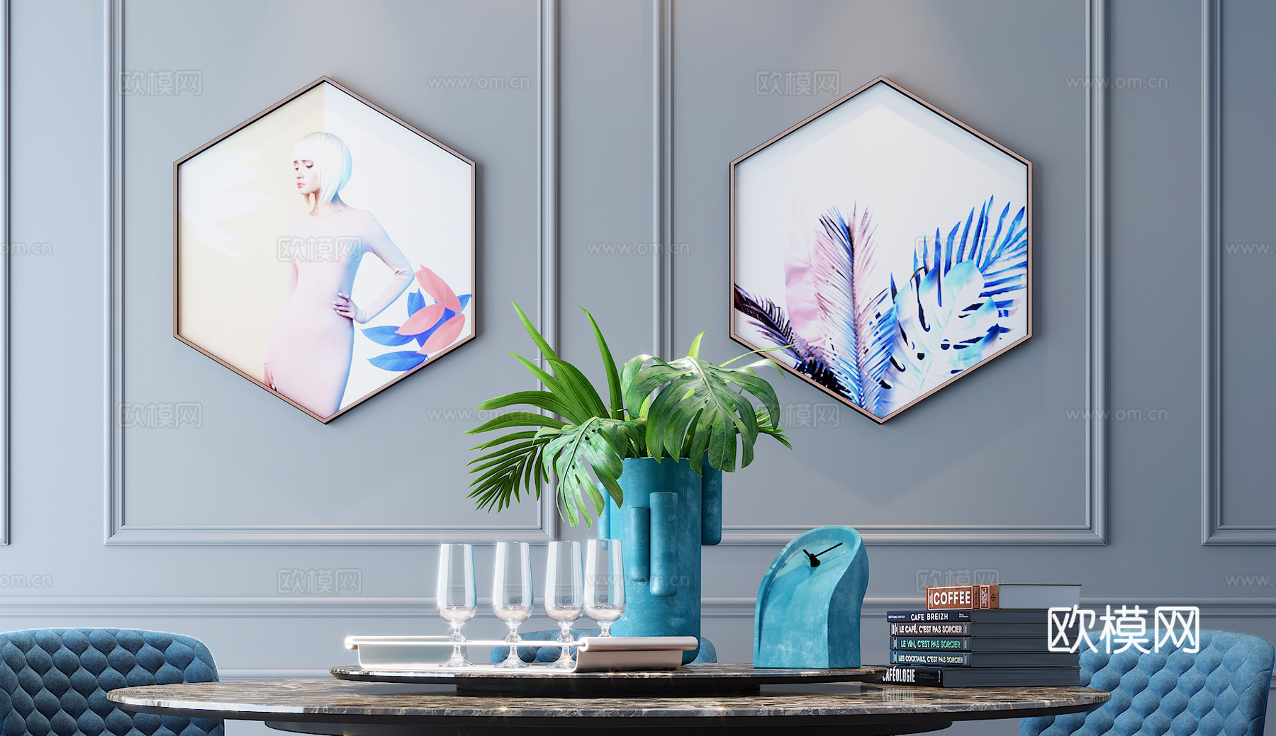 后现代时尚椅子茶几现代茶几金色茶几轻奢椅子轻奢装饰品3d模型下载（渲染图2）