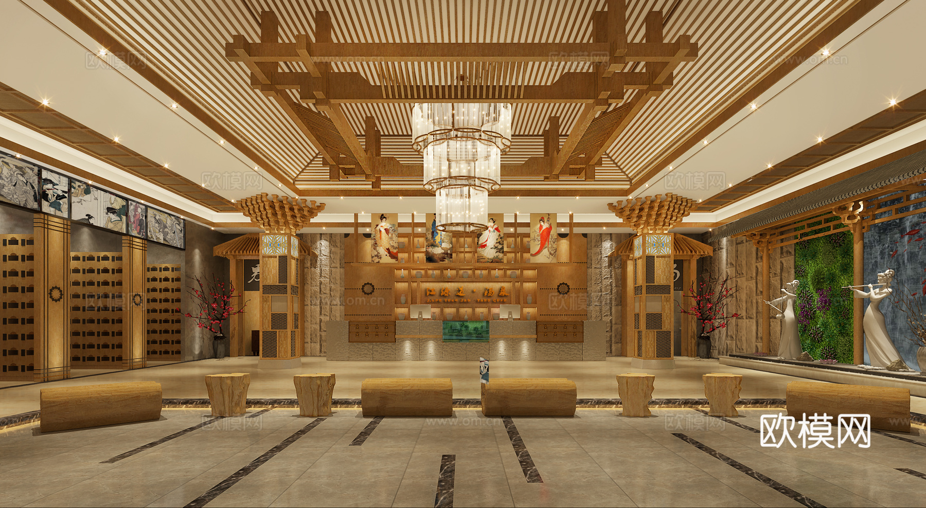 中式足浴 浴场 洗浴中心 休闲中心 韩式浴场3d模型下载（渲染图2）