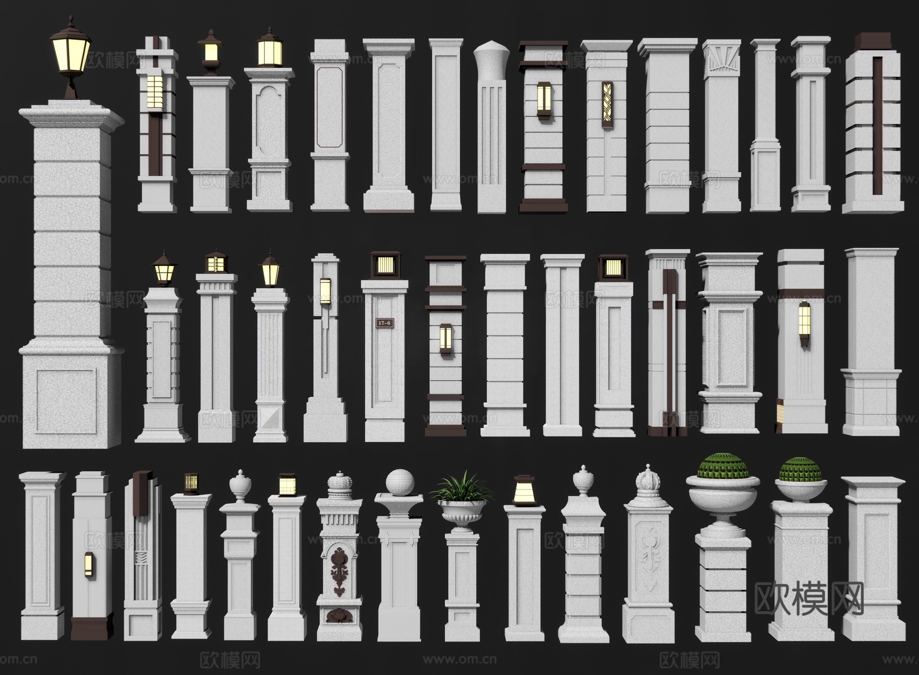 欧式庭院门柱 景观门柱 围墙柱子 庭院大门 罗马柱 别墅洋房su模型