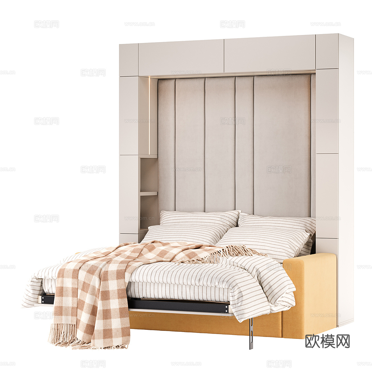 双人床背景墙3d模型