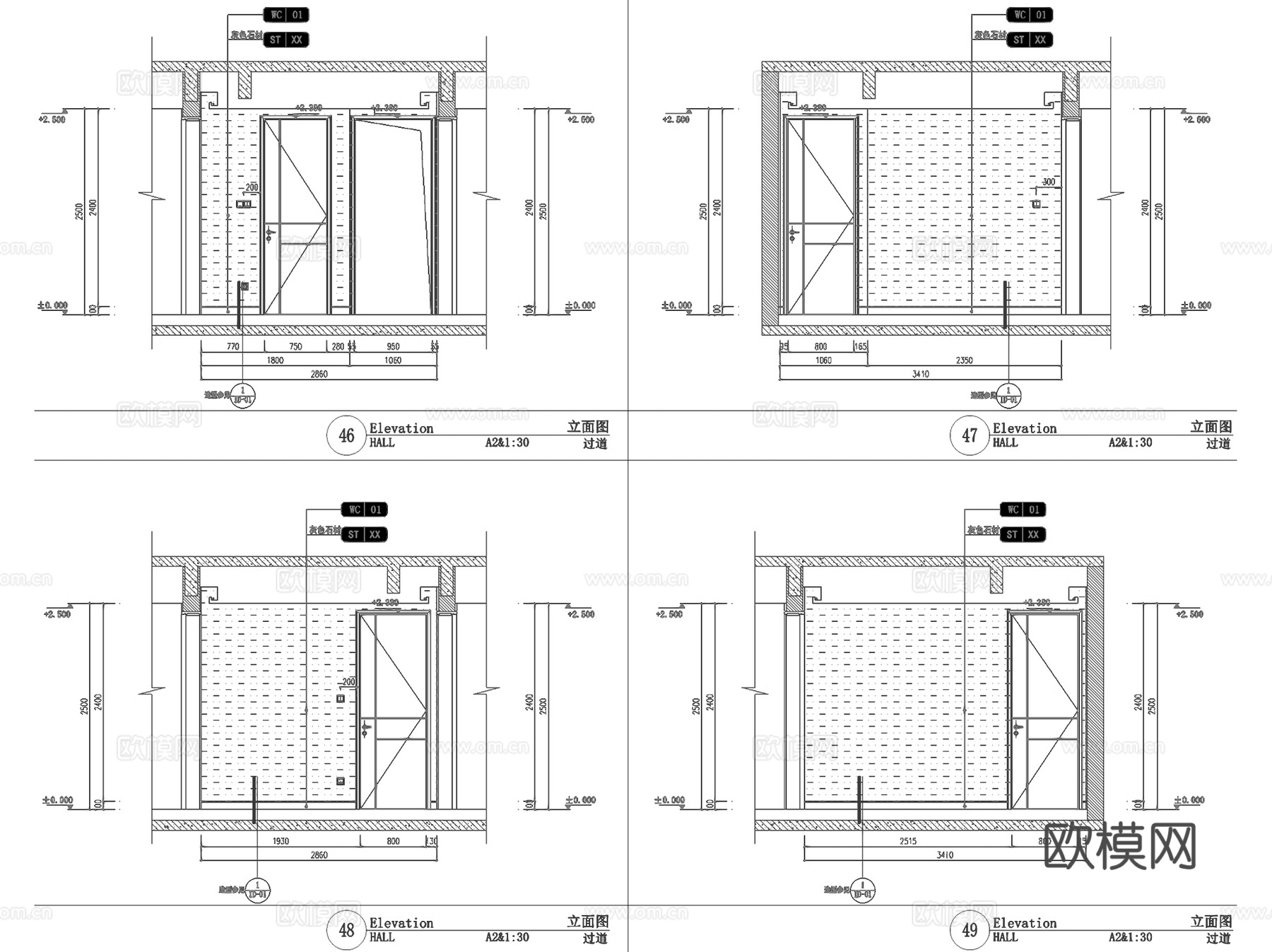 杭州潮鸣样板房C2户型室内家装CAD施工图整套cad施工图