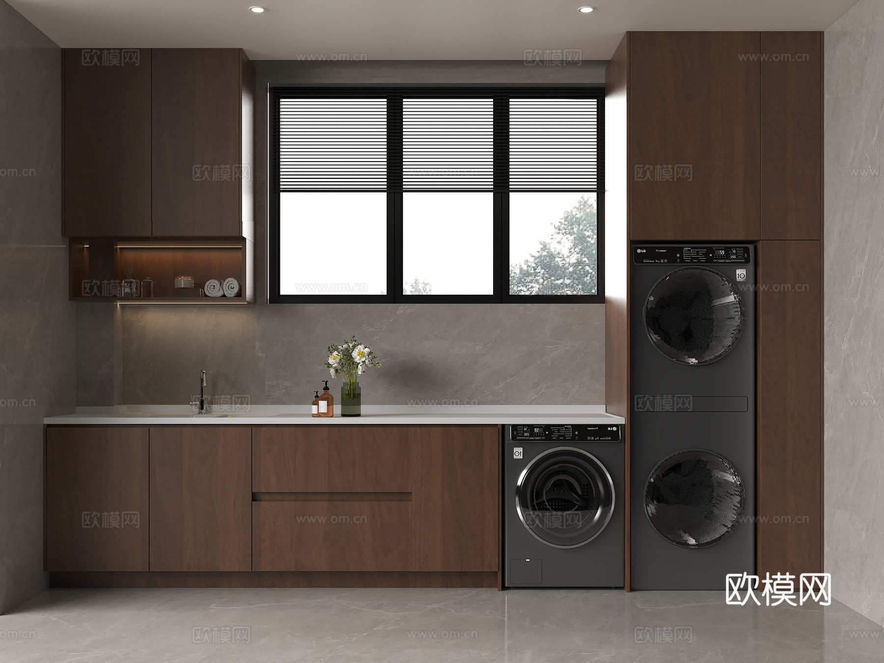 现代意式洗衣机柜 滚筒洗衣机 洗烘一体机 现代洗衣房3d模型