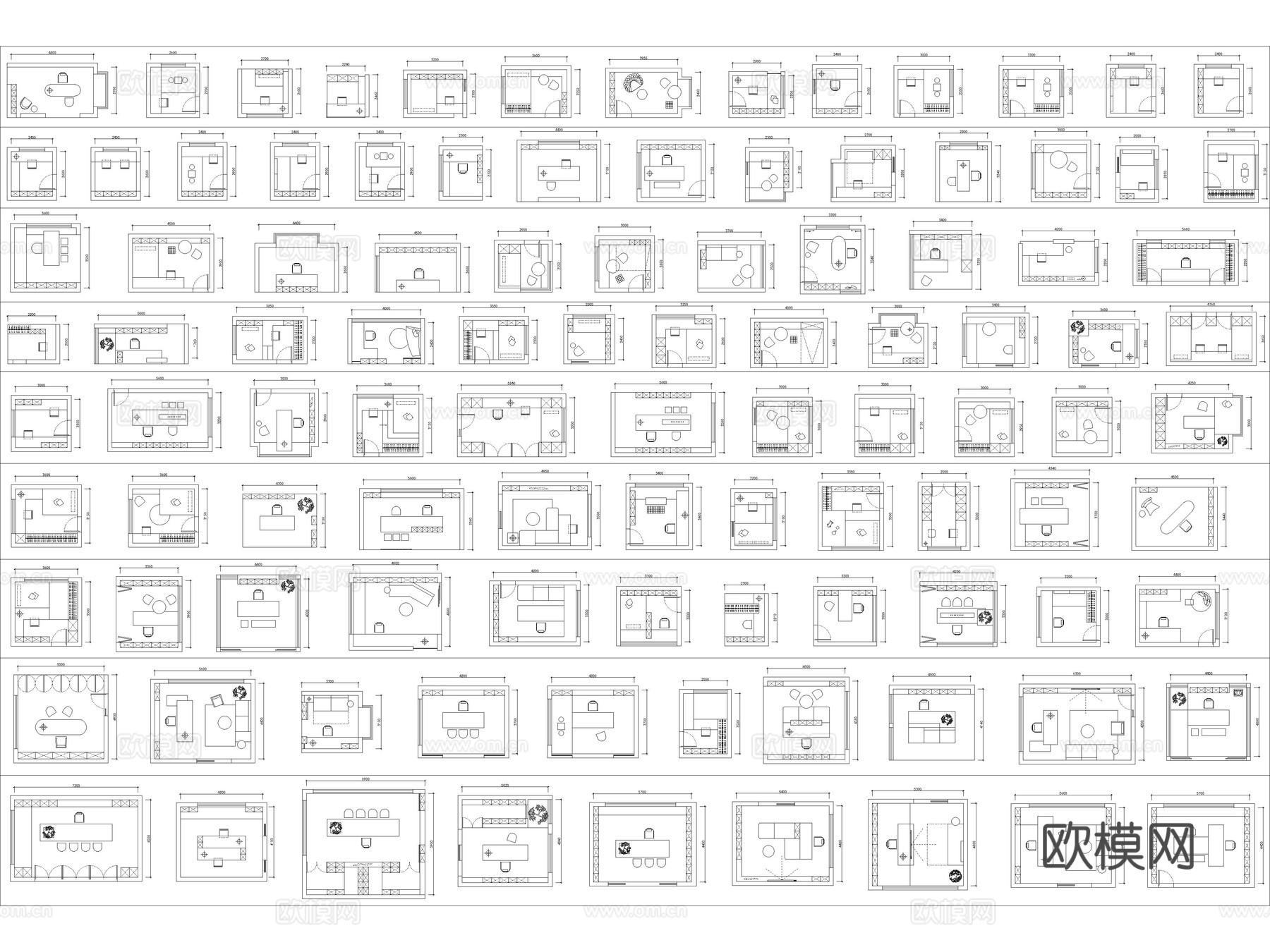 100套家装书房茶室平面图CAD图块图库cad施工图