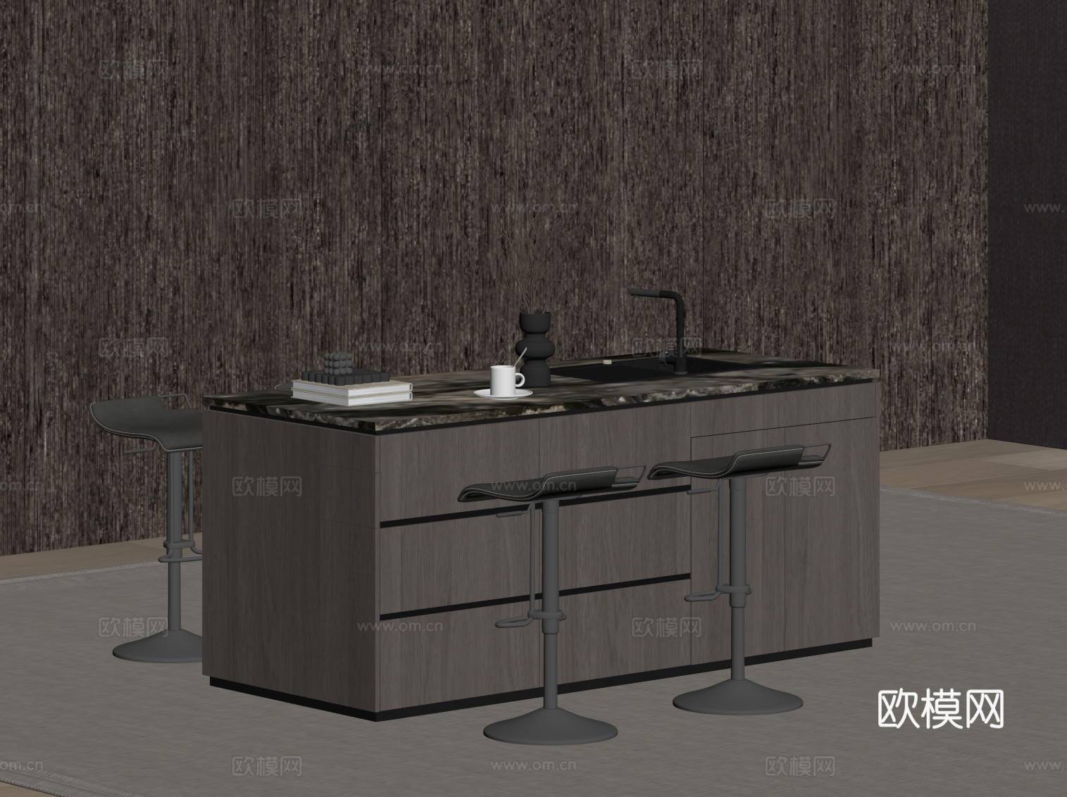 现代意式岛台 吧台su模型